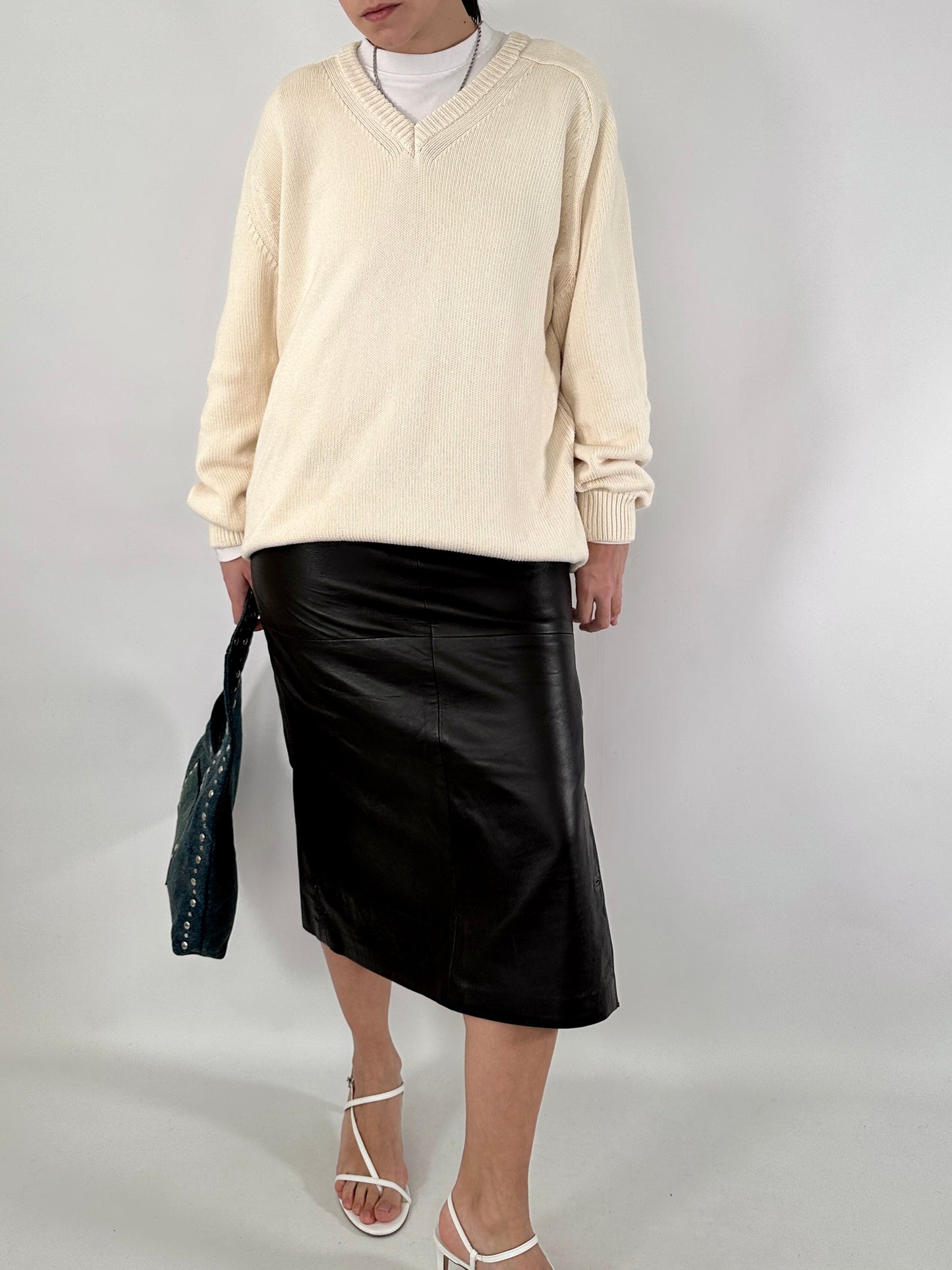 Brown soft leather pencil skirt