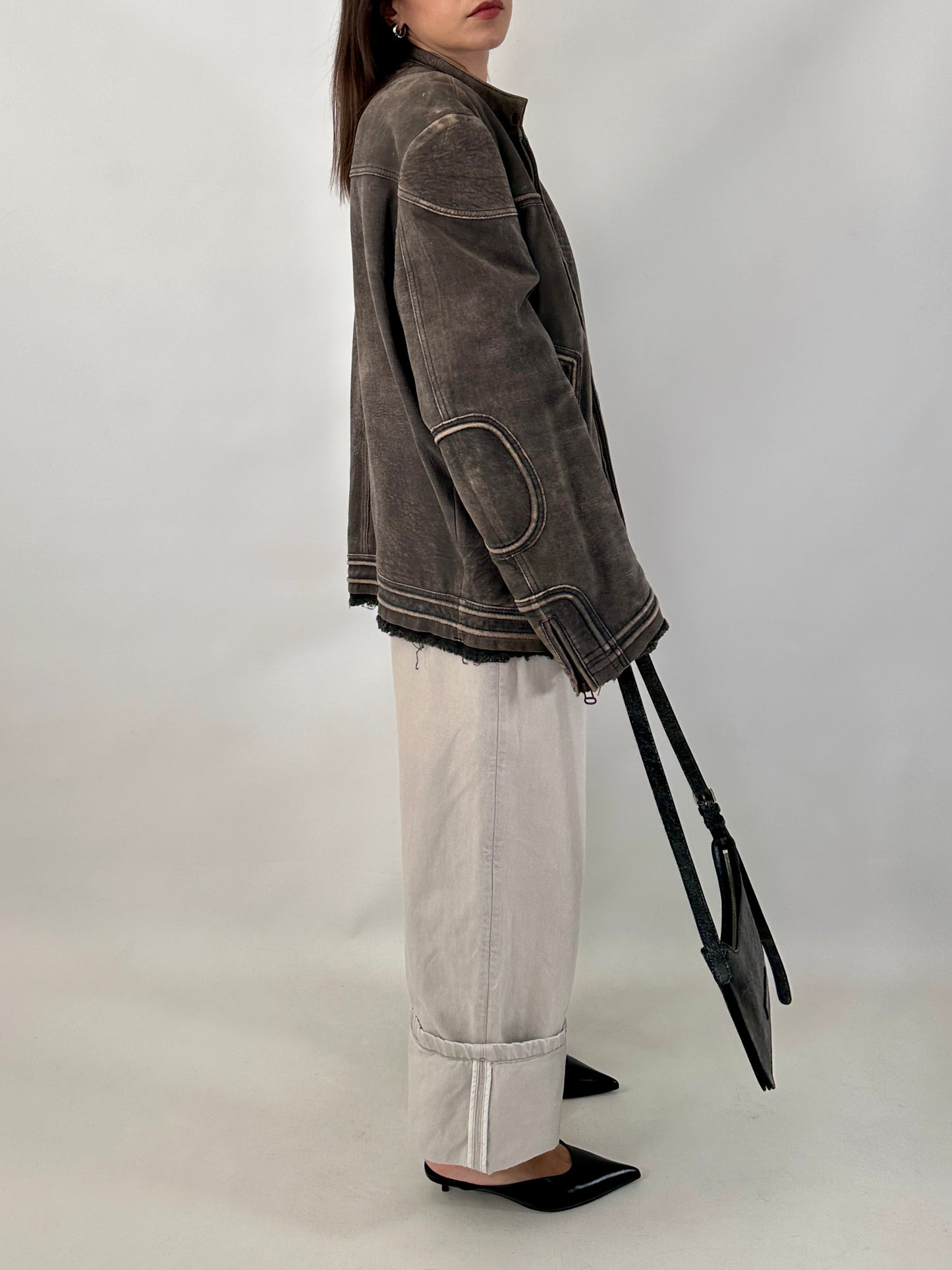 Boss distressed leather racer jacket