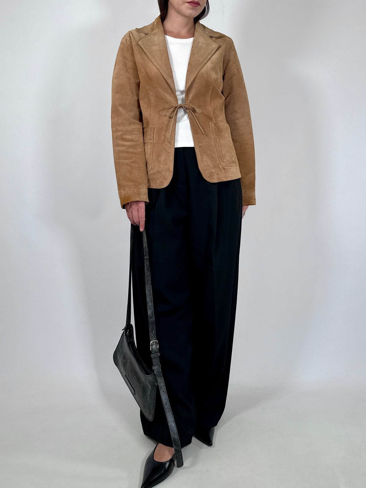 Tan Suede Tie-Front Blazer