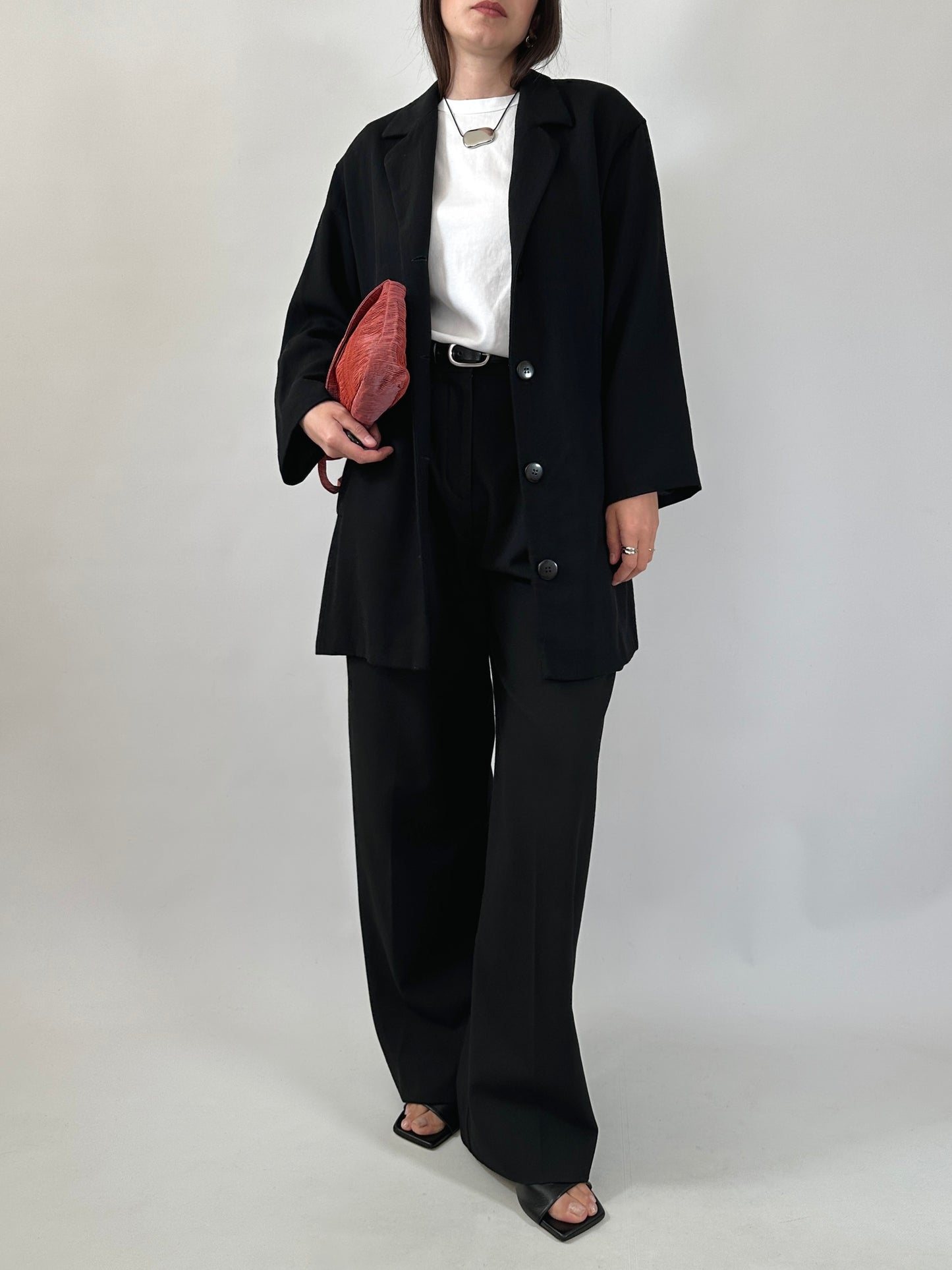 Vintage Relaxed Wool Blazer with Back Belt