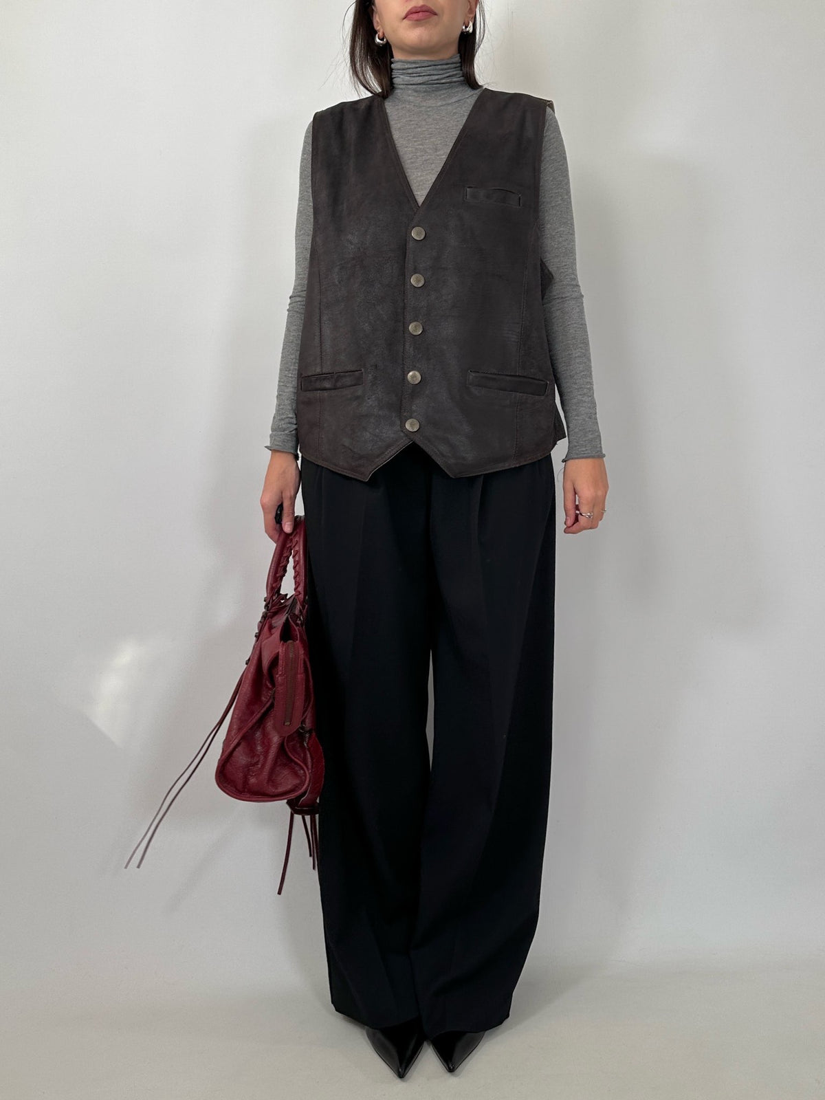 Dark Brown Crackled Leather Vest