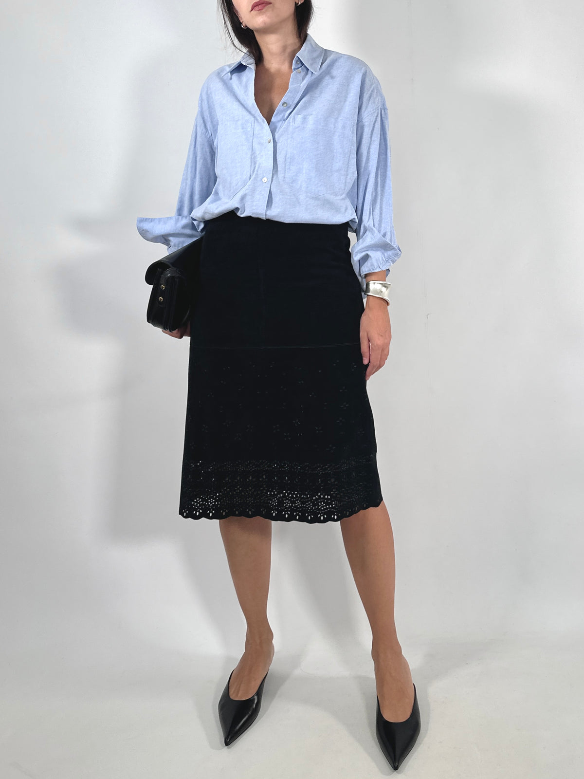 Black Suede Cut-Out Skirt