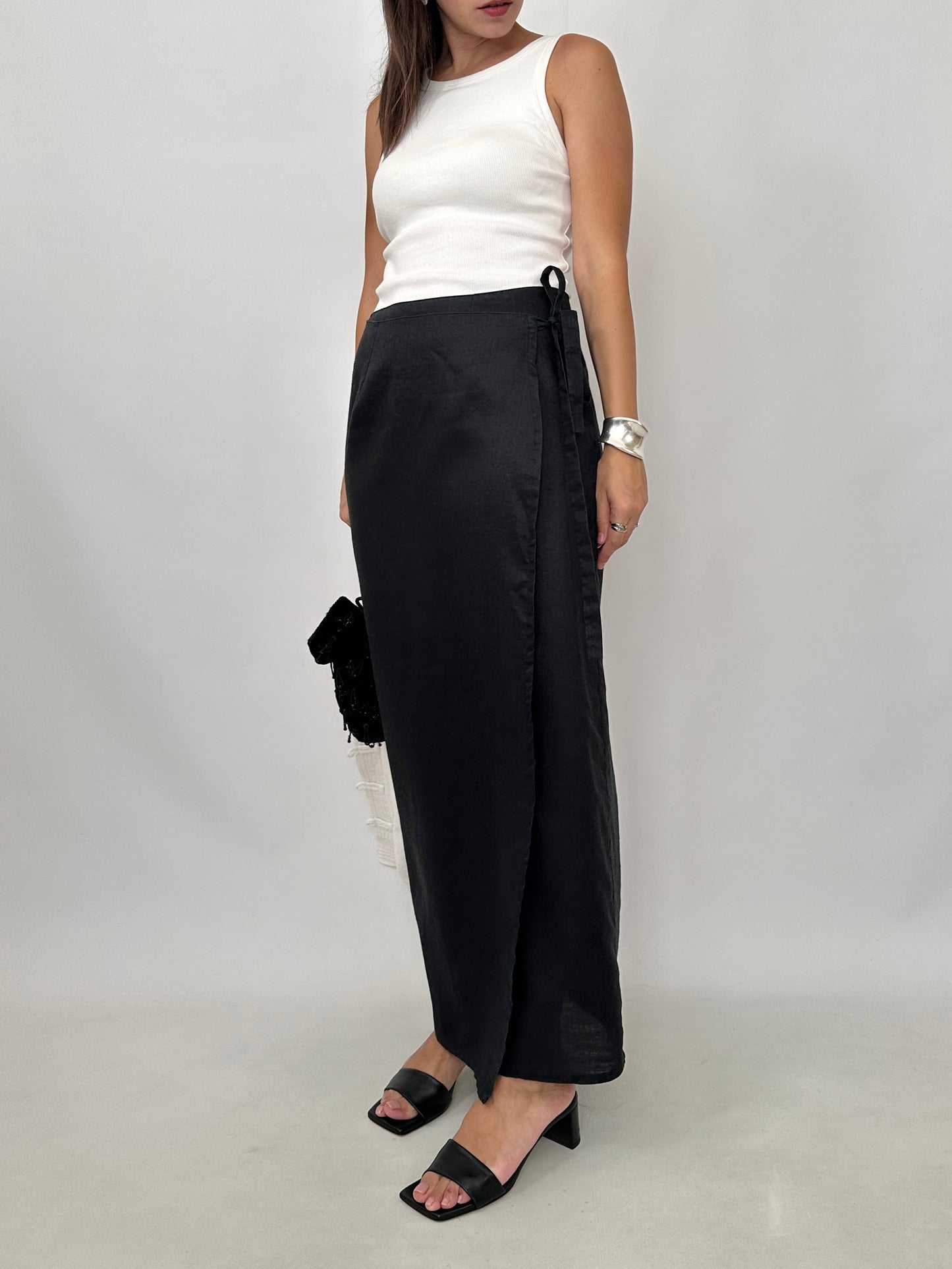 Essential Black Linen Wrap Skirt