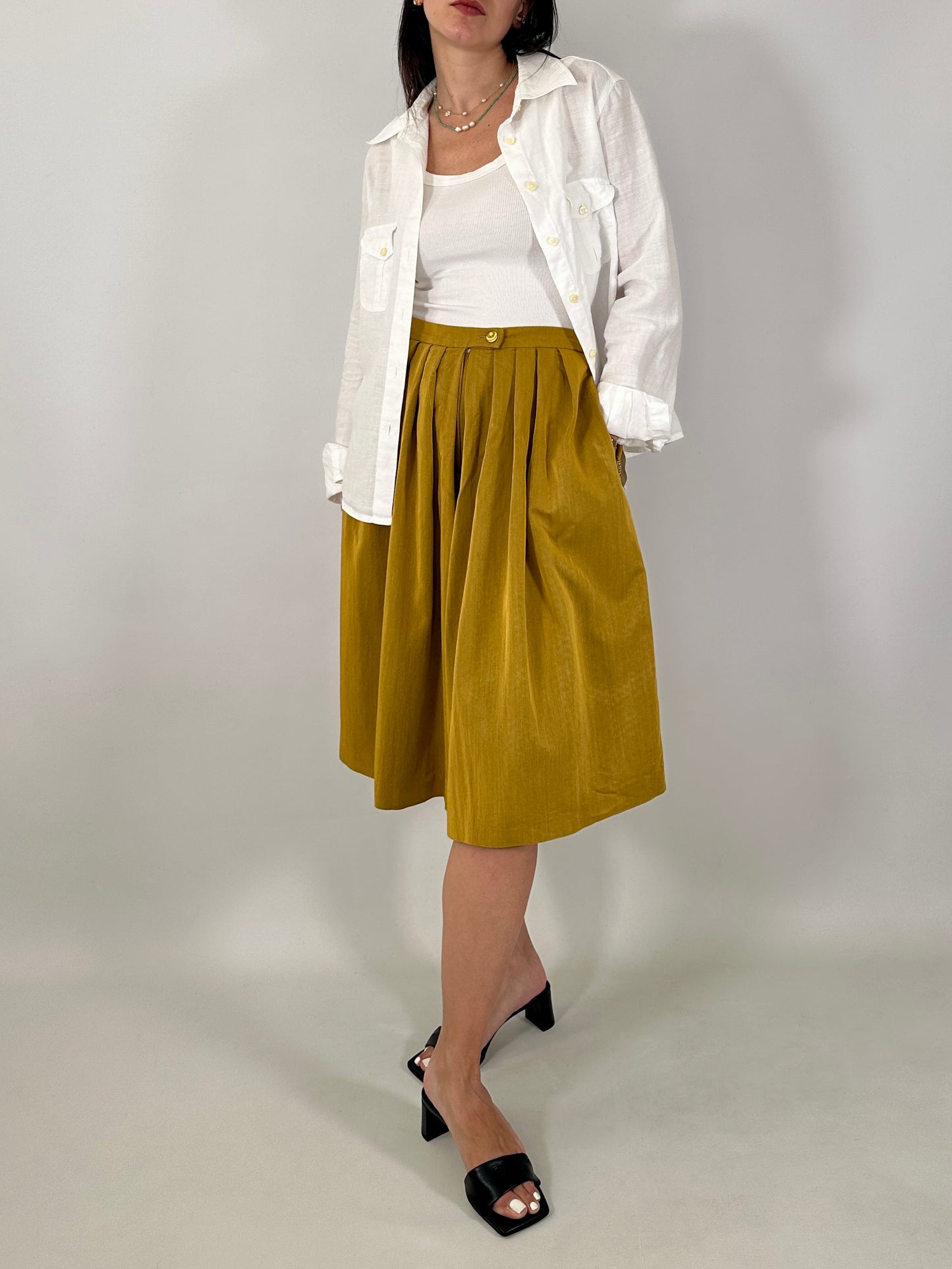 Wide-leg mustard culottes
