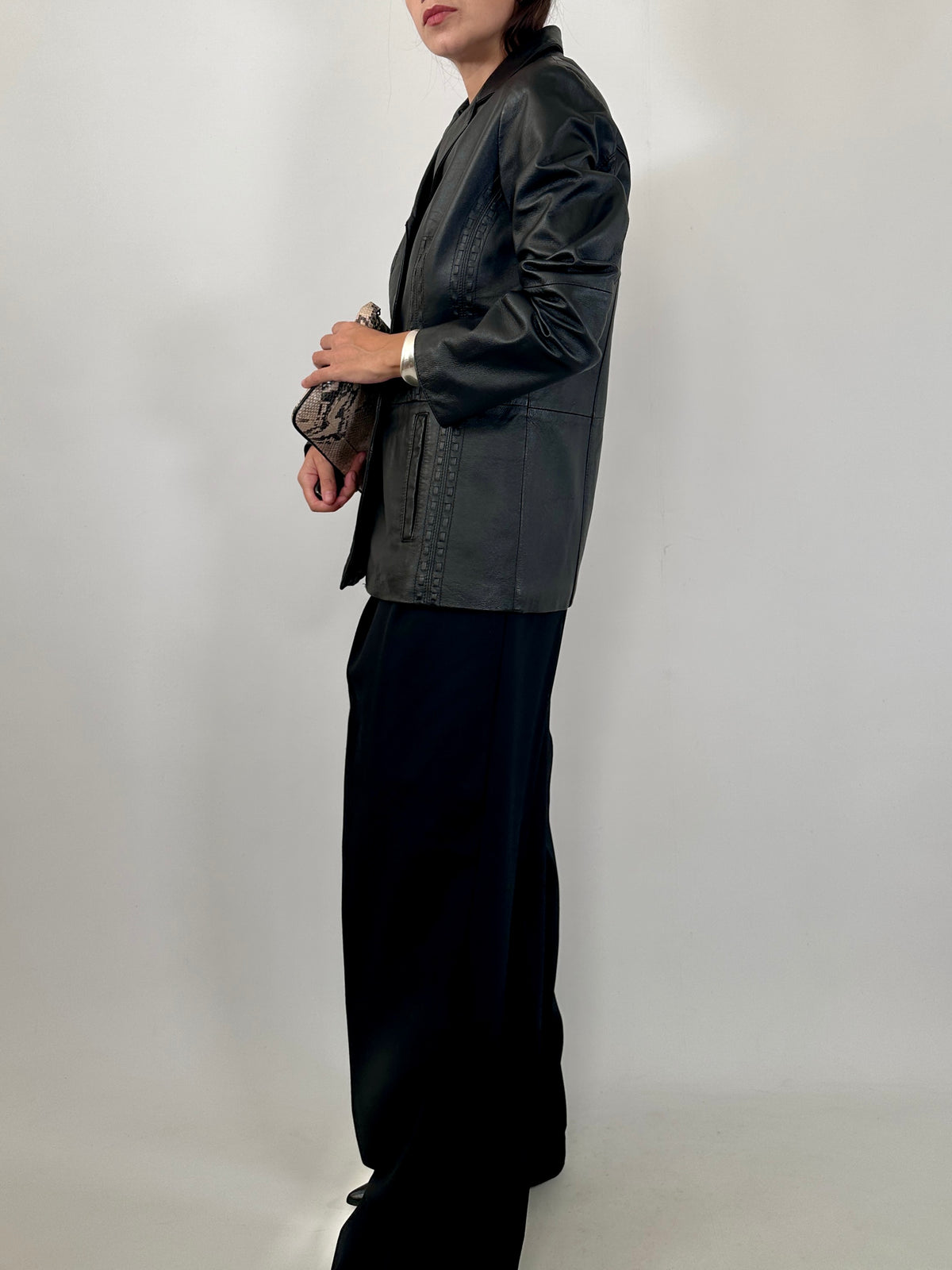 Black Leather Fitted Blazer