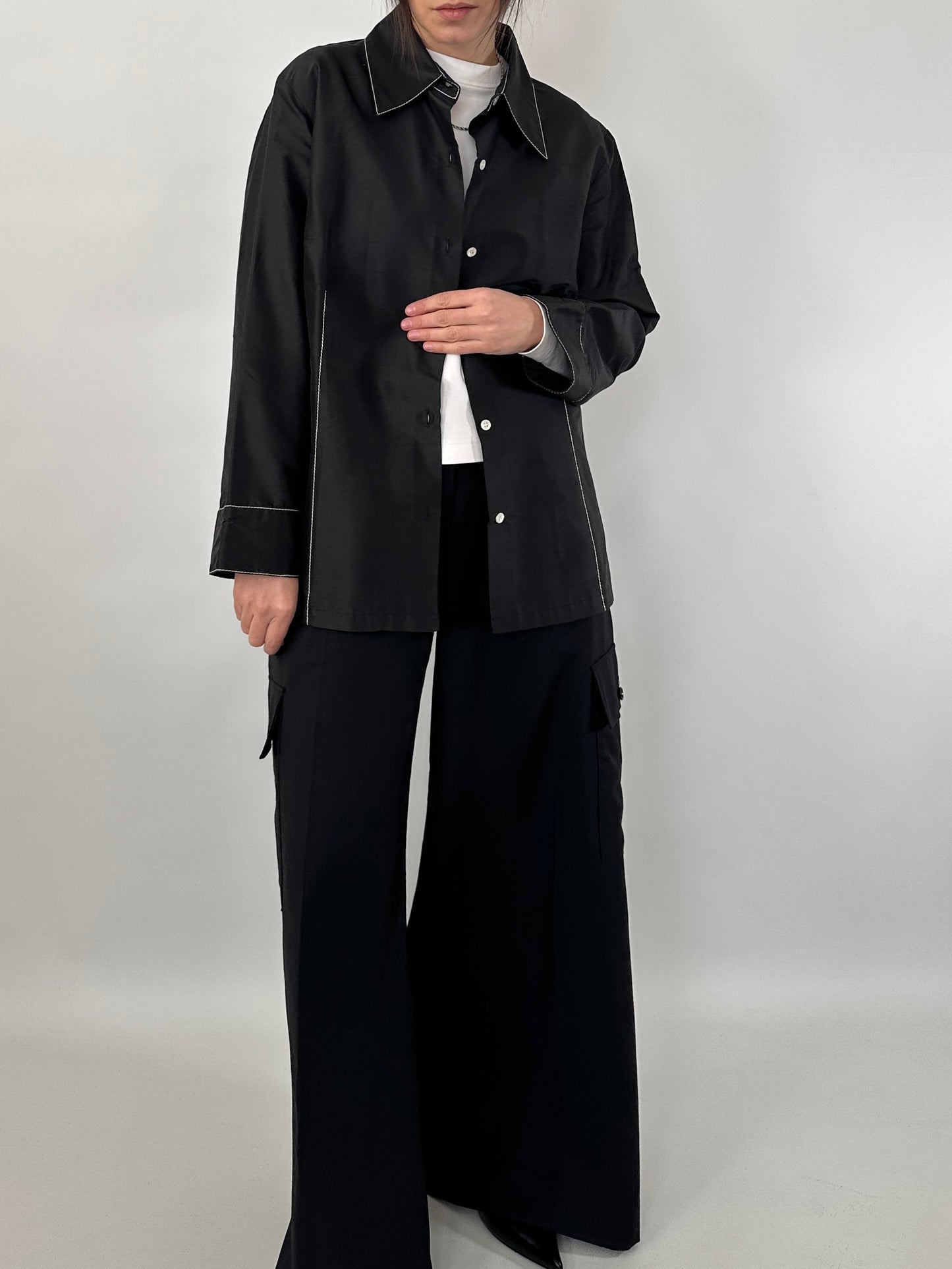 Contrast stitch silk shirt