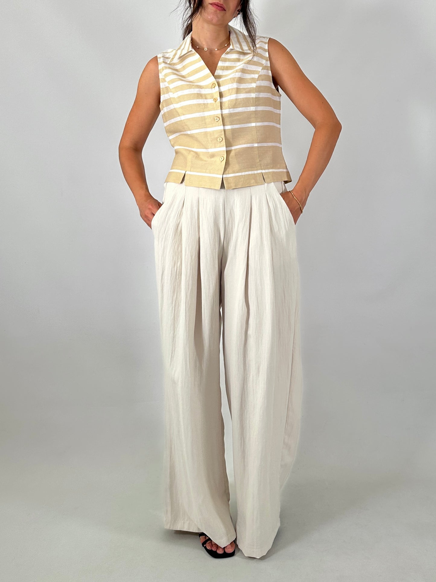 Striped linen blend crop shirt