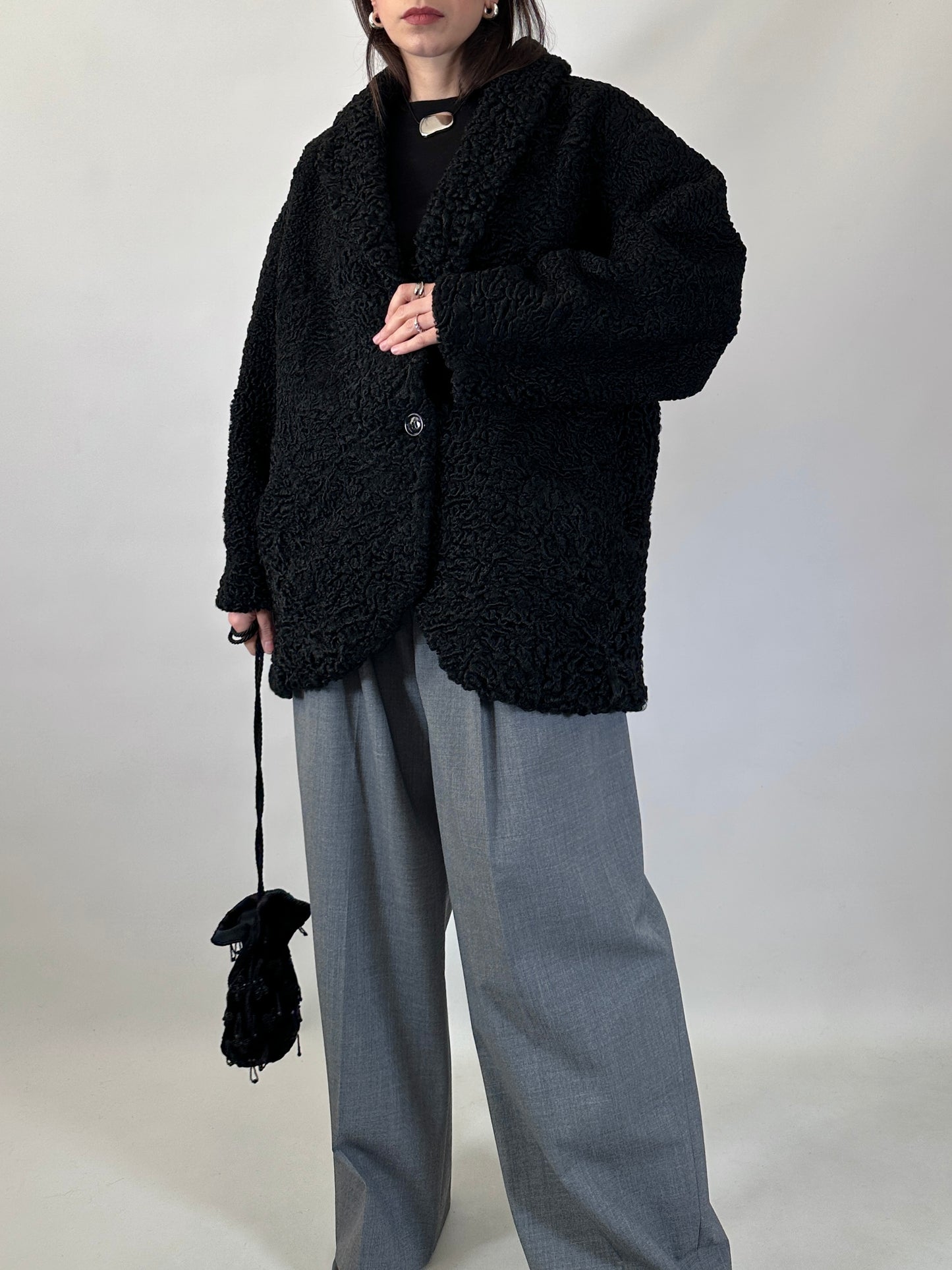 Vintage Black Astrakhan Caban Coat