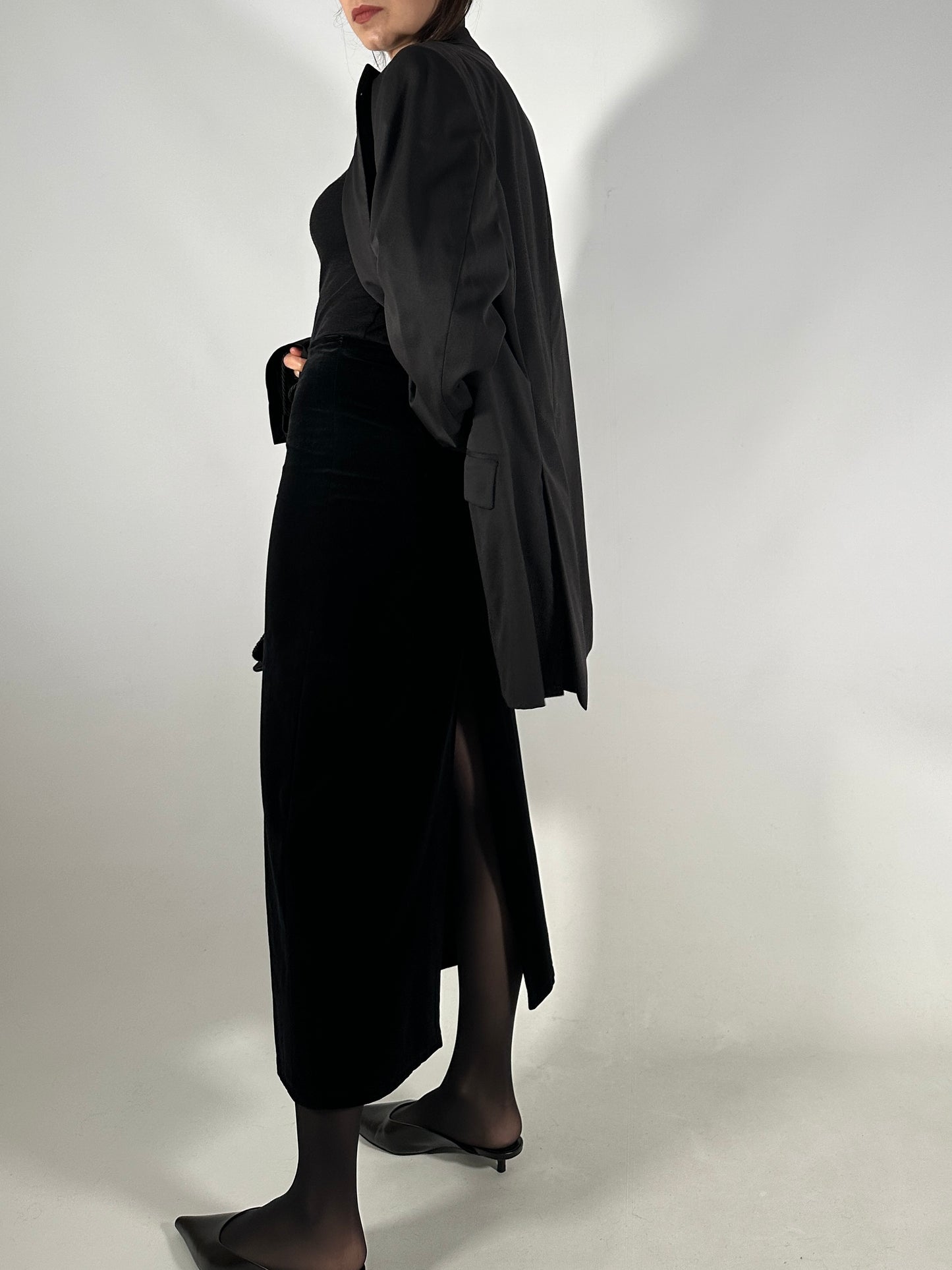 Long Velvet Skirt with Back Slit