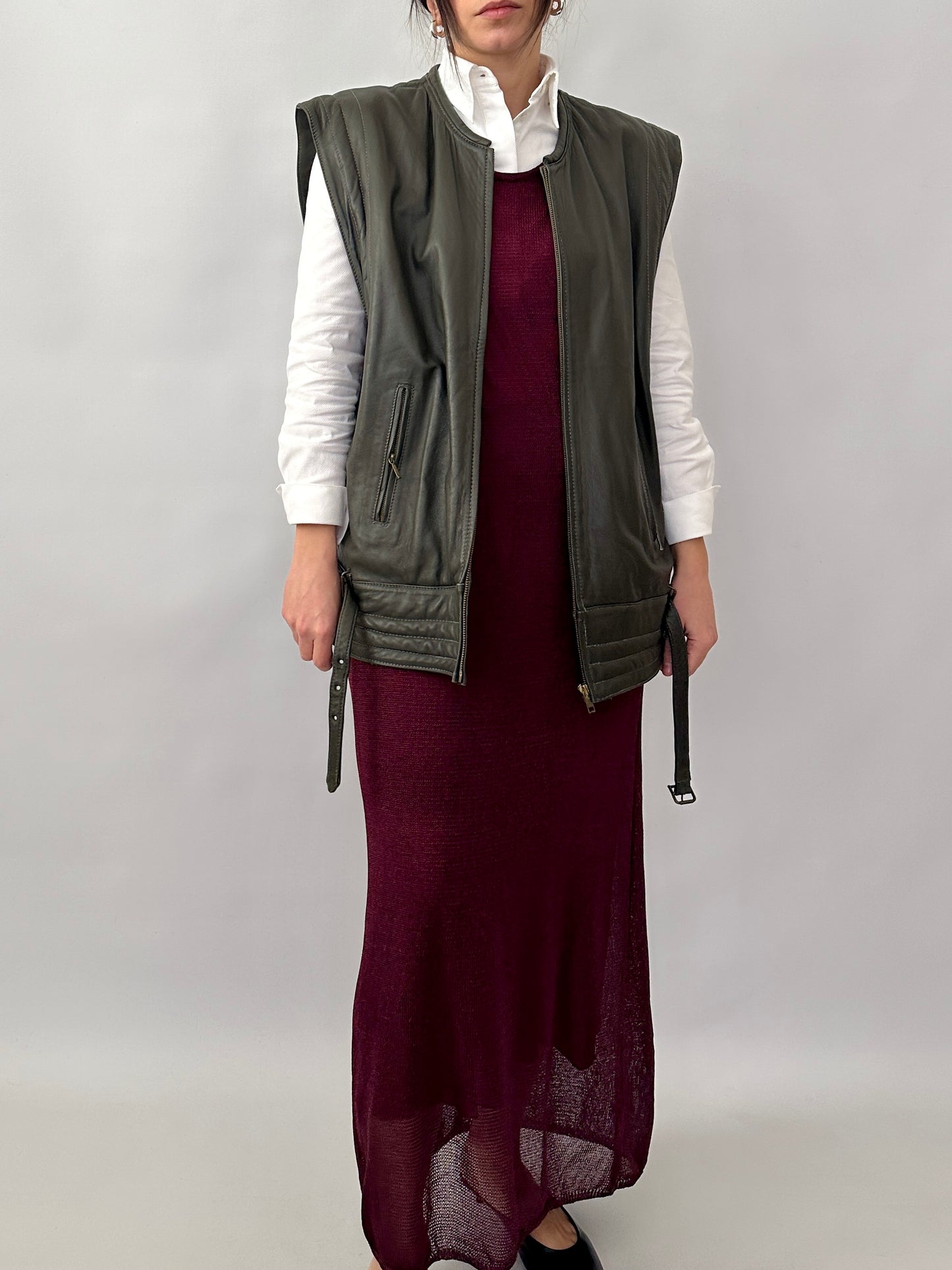 Grey genuine leather vintage vest