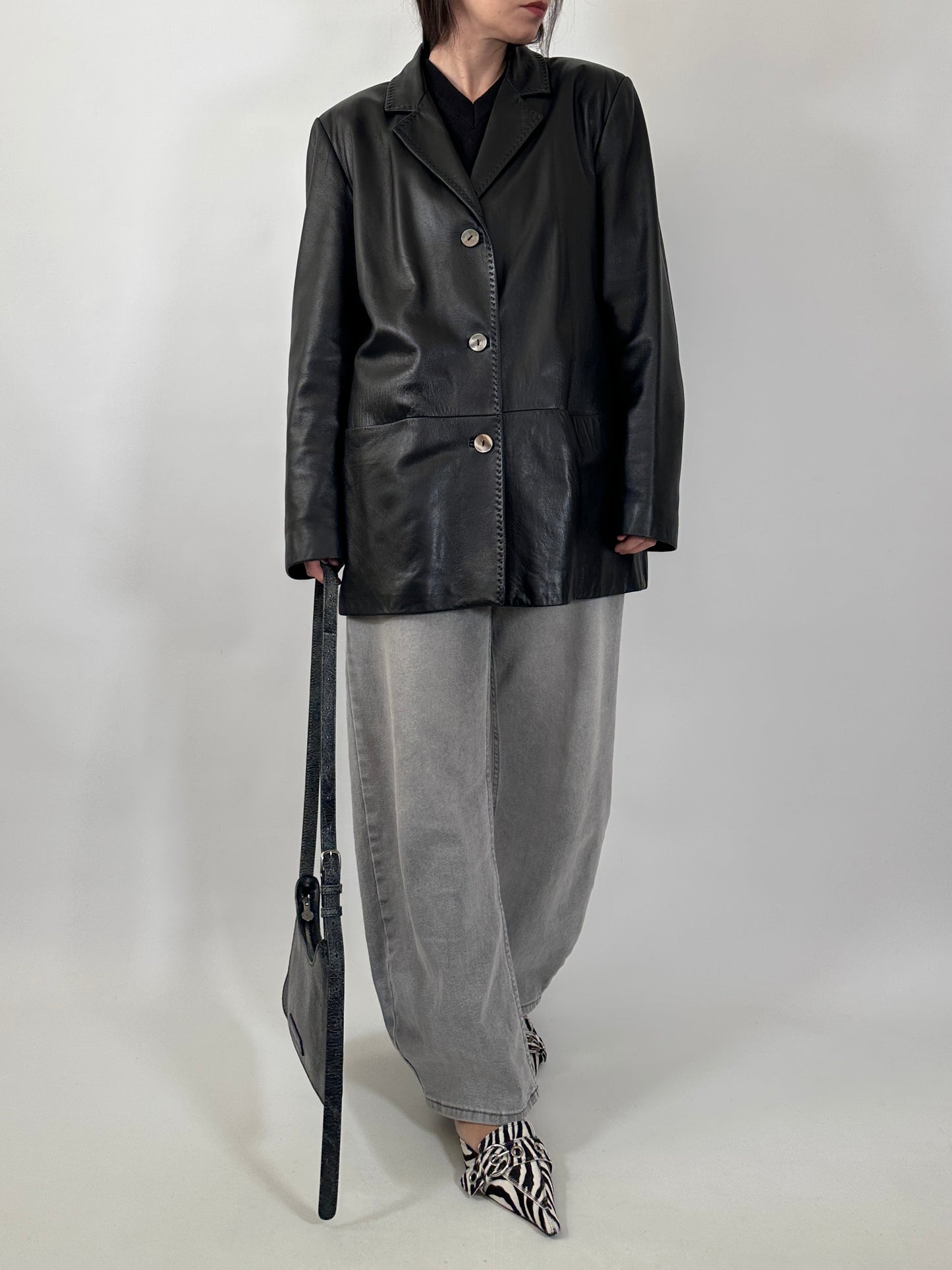 Nappa Leather Blazer with Stitch Detailing
