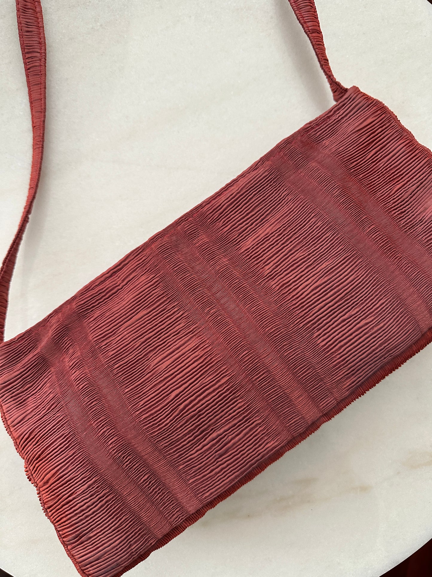 Faded Red Pleated Shoulder Bag
