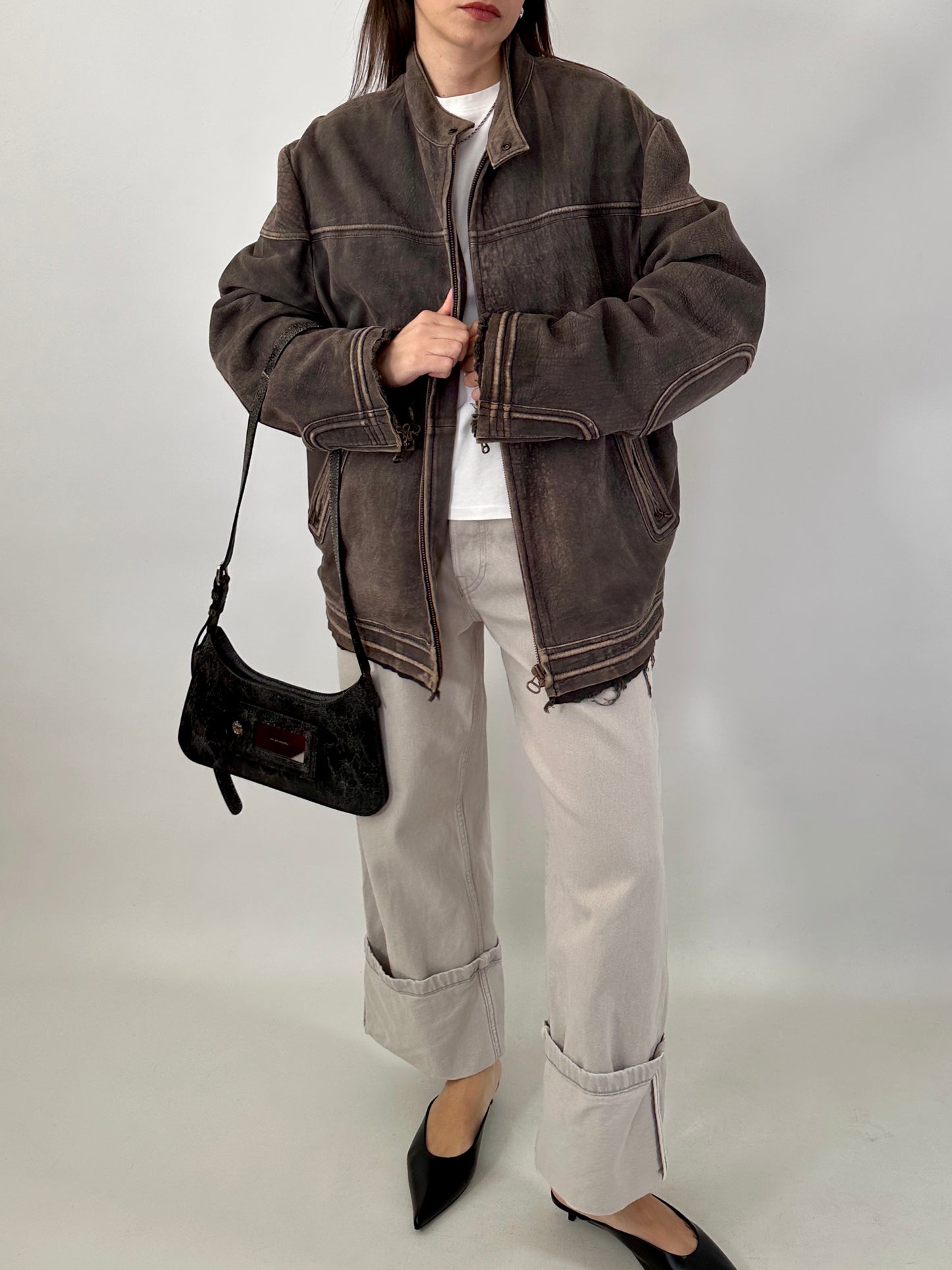 Boss distressed leather racer jacket