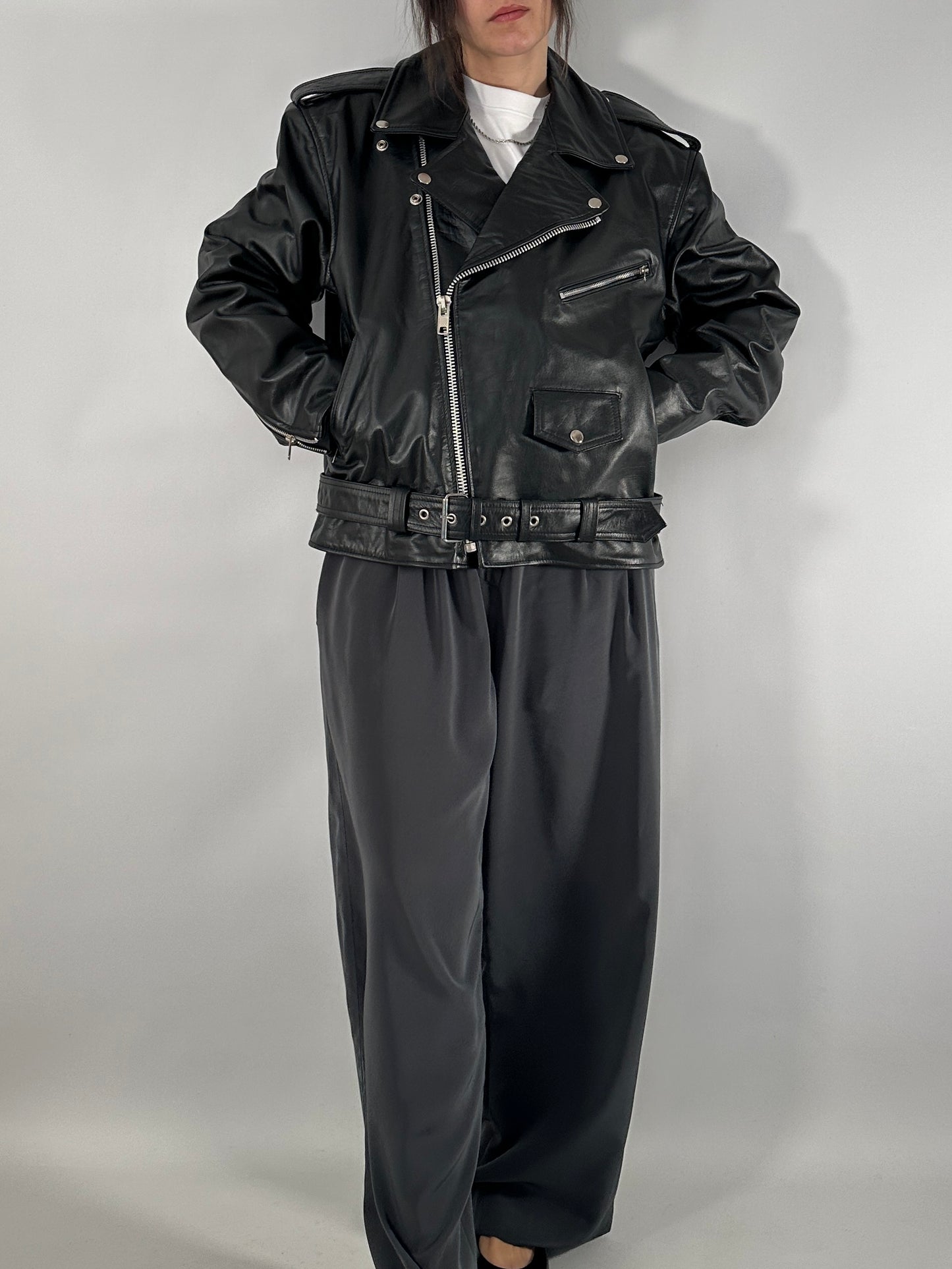 Iconic biker jacket in genuine leather