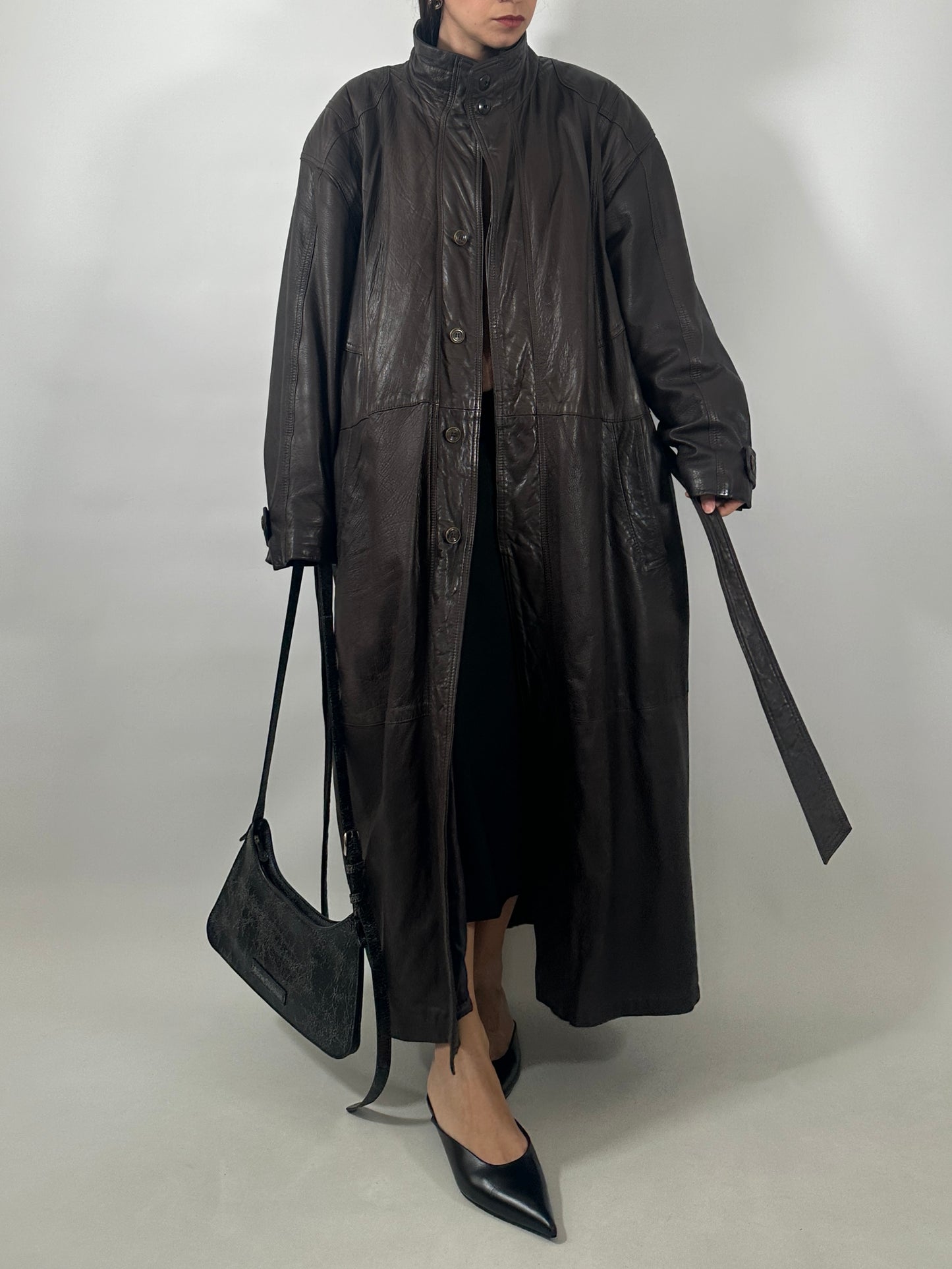 Vintage Soft Leather Funnel Neck Coat