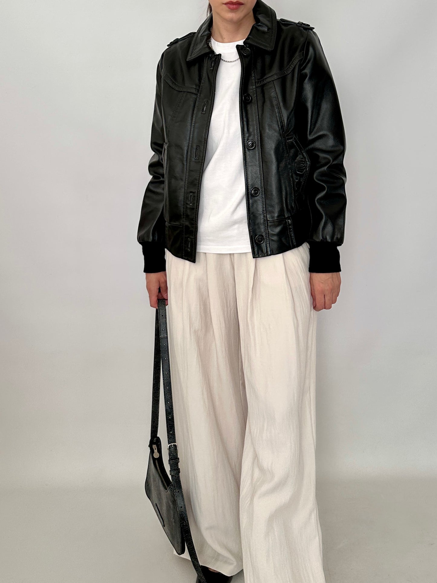 Slim fit bomber jacket in real leather