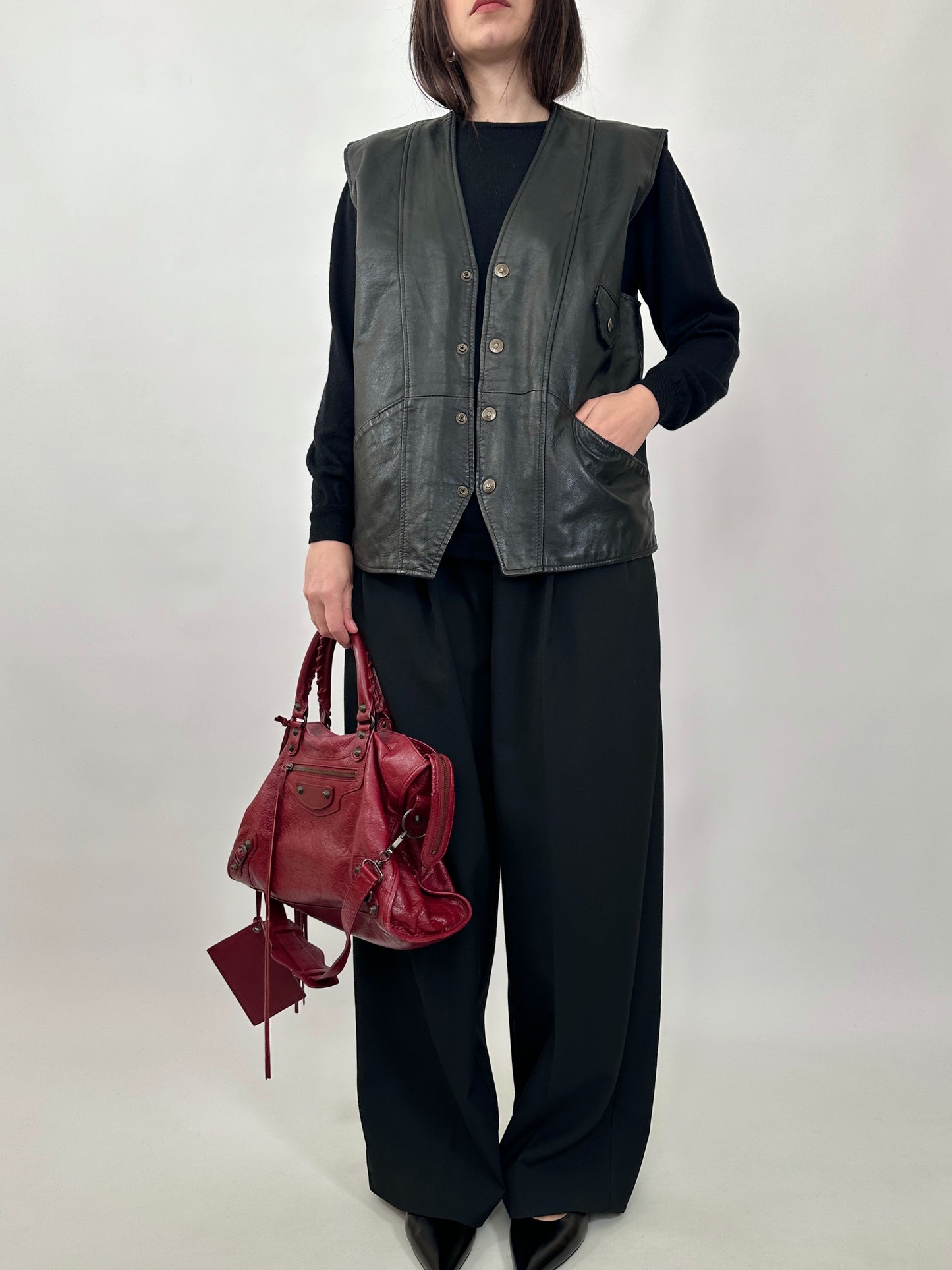 Vintage Leather Button-Up Vest