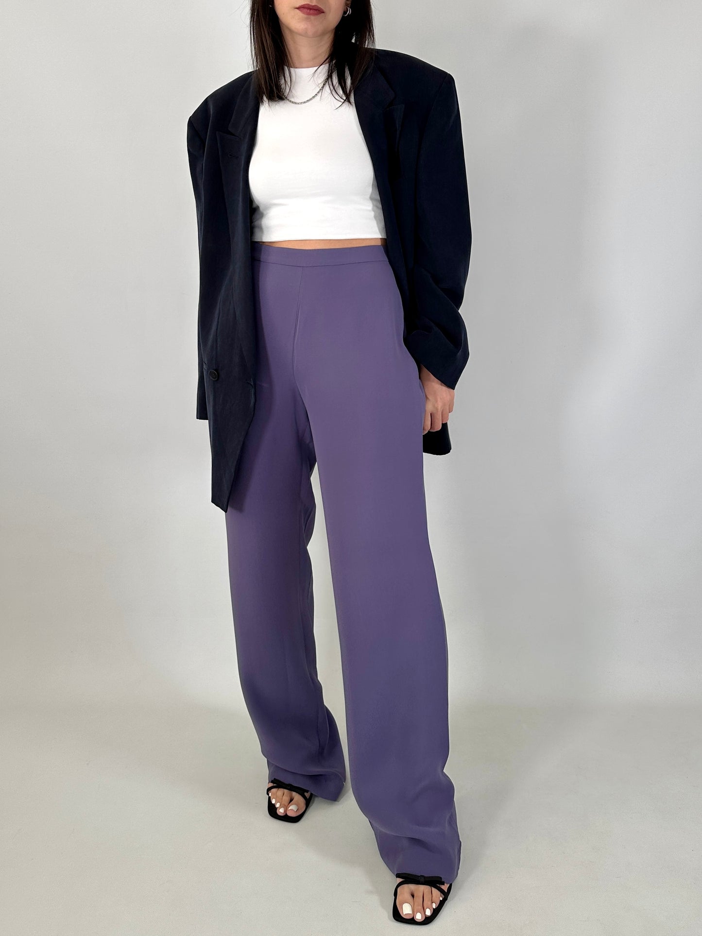 Wide leg pure silk trousers