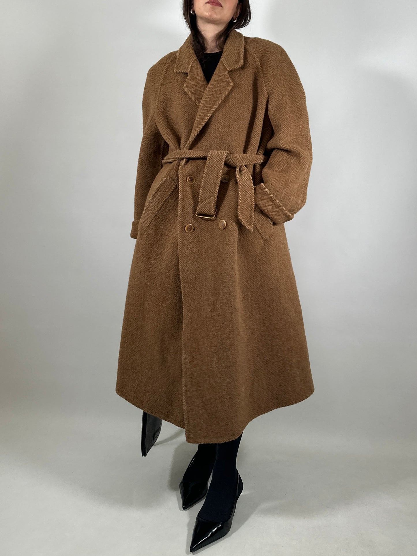 Oversized Herringbone Belted Coat