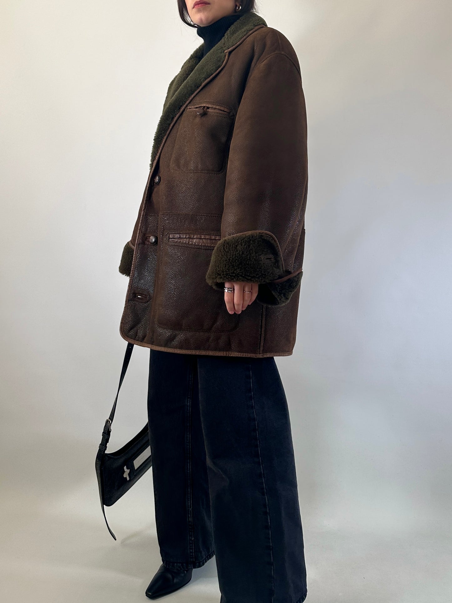 Original vintage wild shearling in brown & green