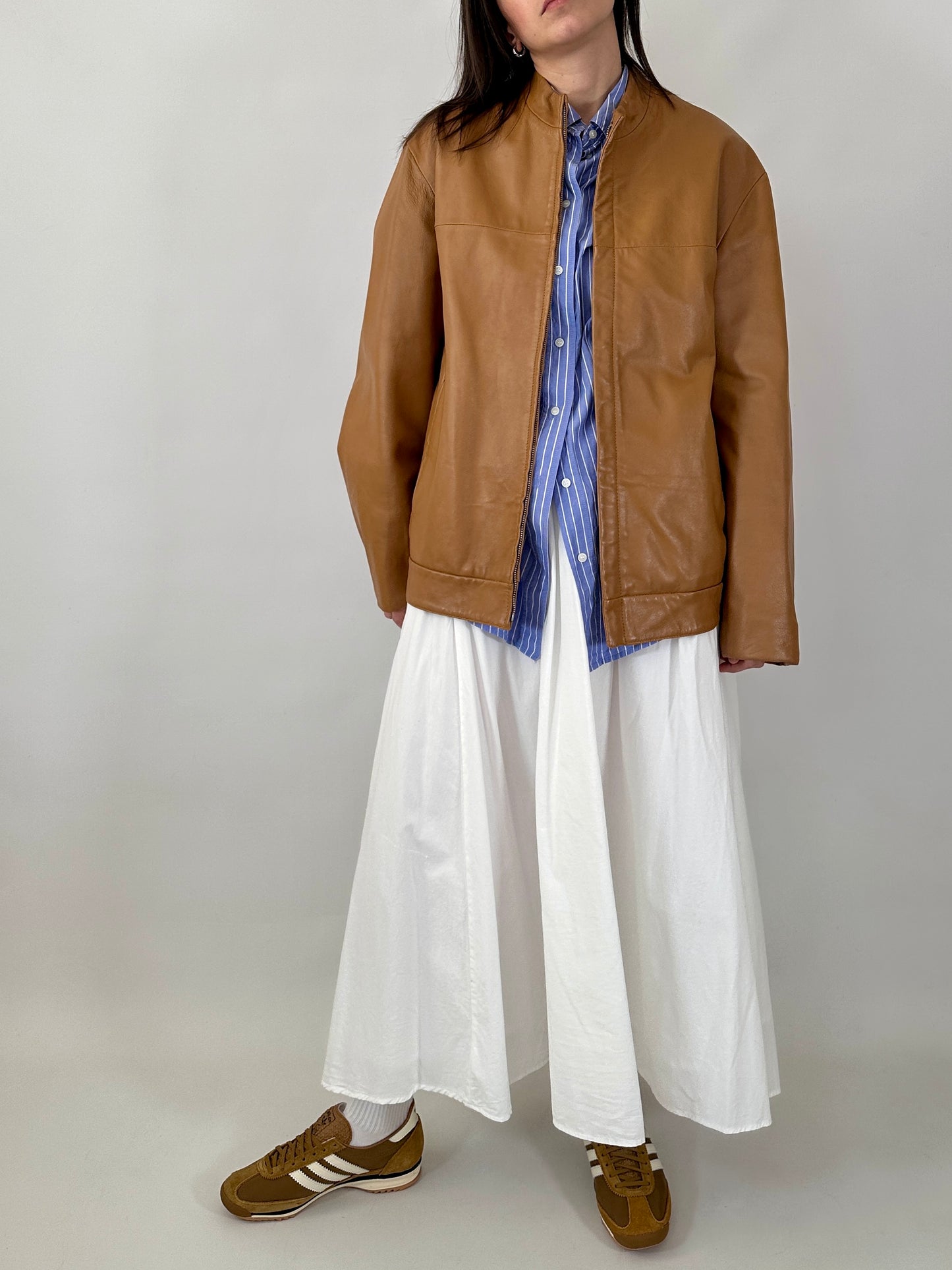 Biscuit oversized leather jacket