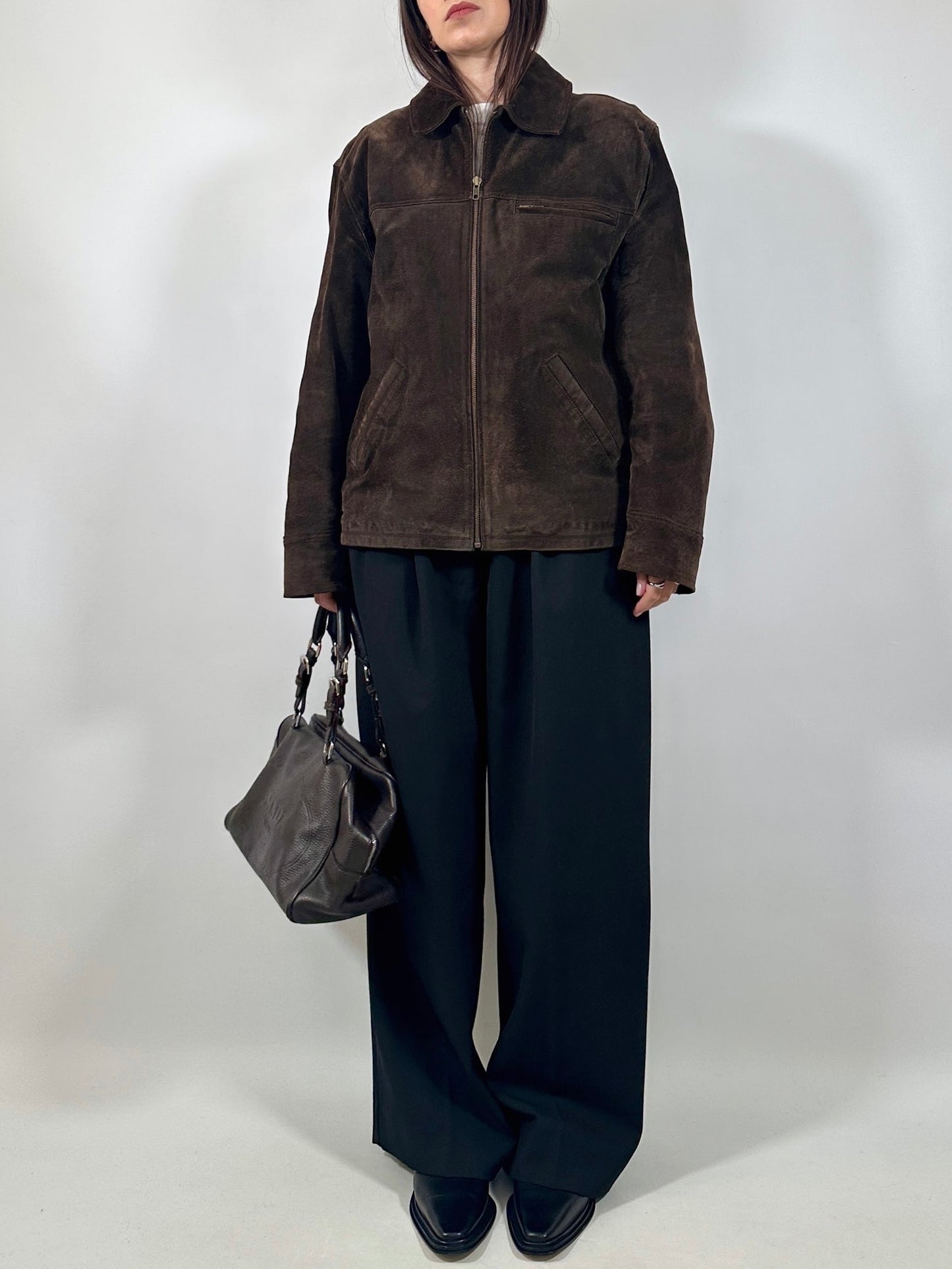 Brown Leather Zipped Jacket
