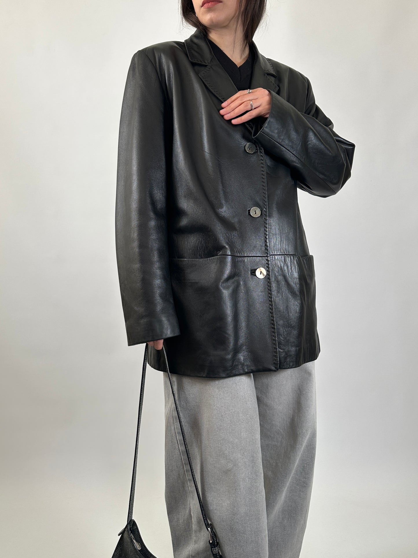 Nappa Leather Blazer with Stitch Detailing
