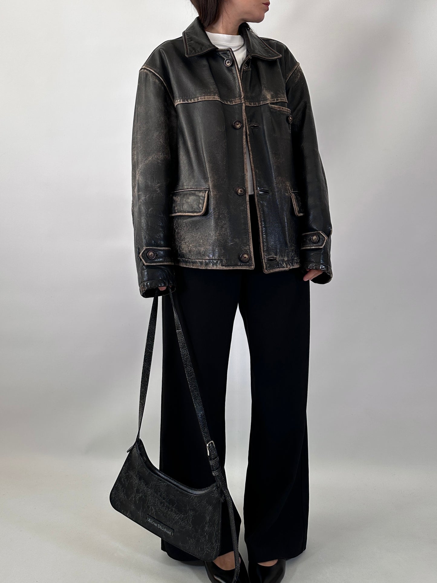 Distressed leather Harrington jacket