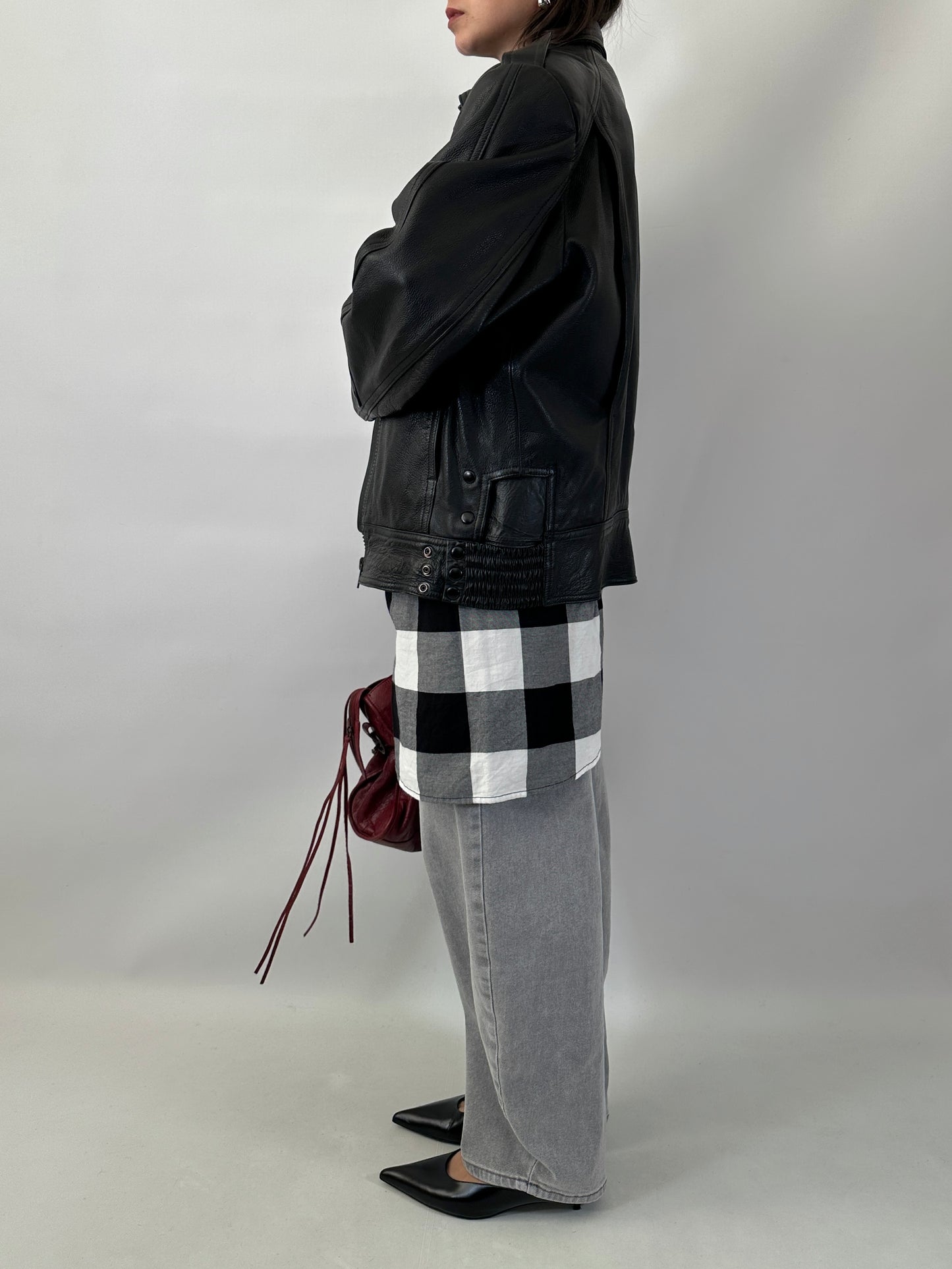 Vintage leather bomber with removable inner vest