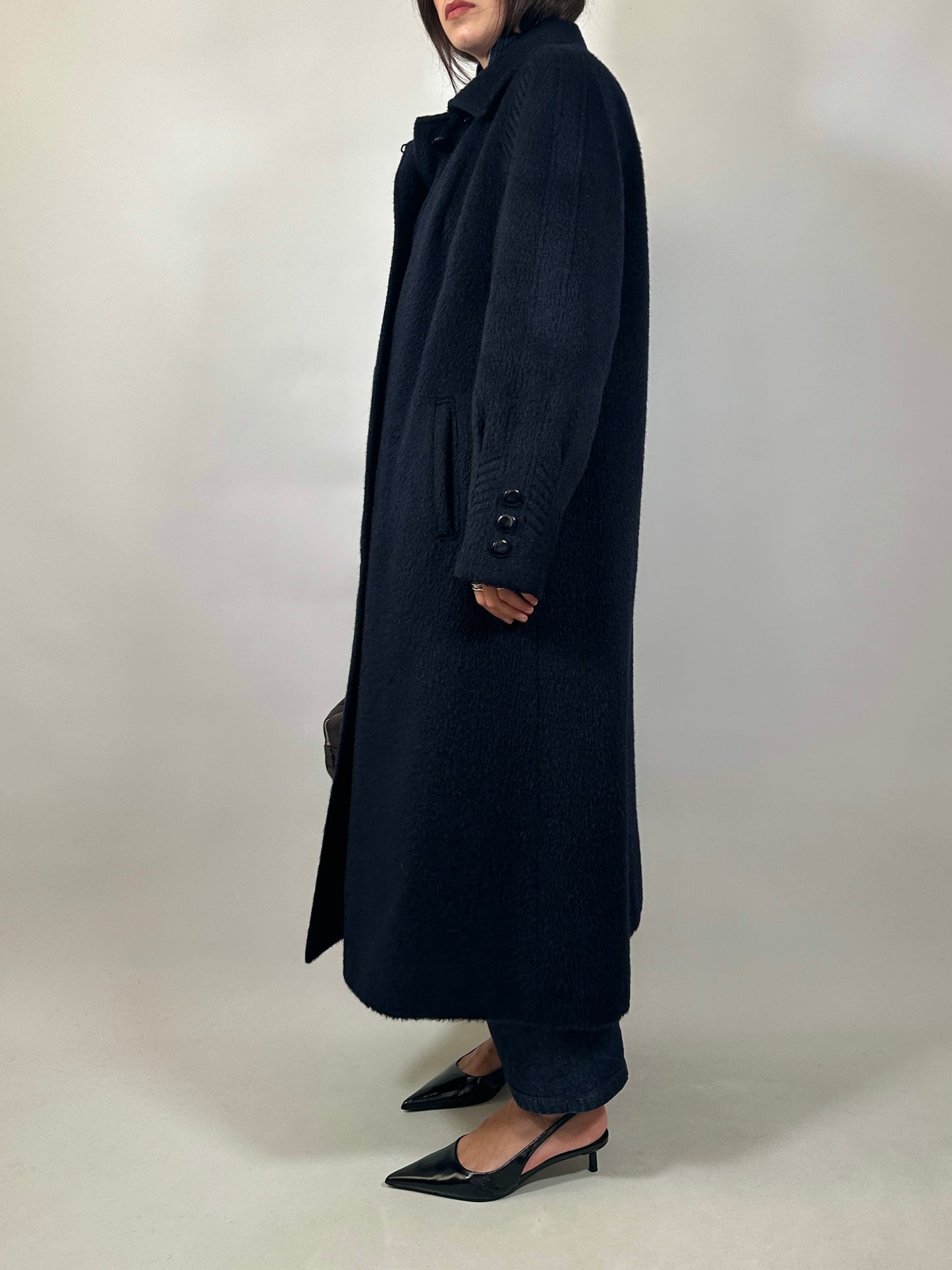 Long Blue Lama and Wool Coat