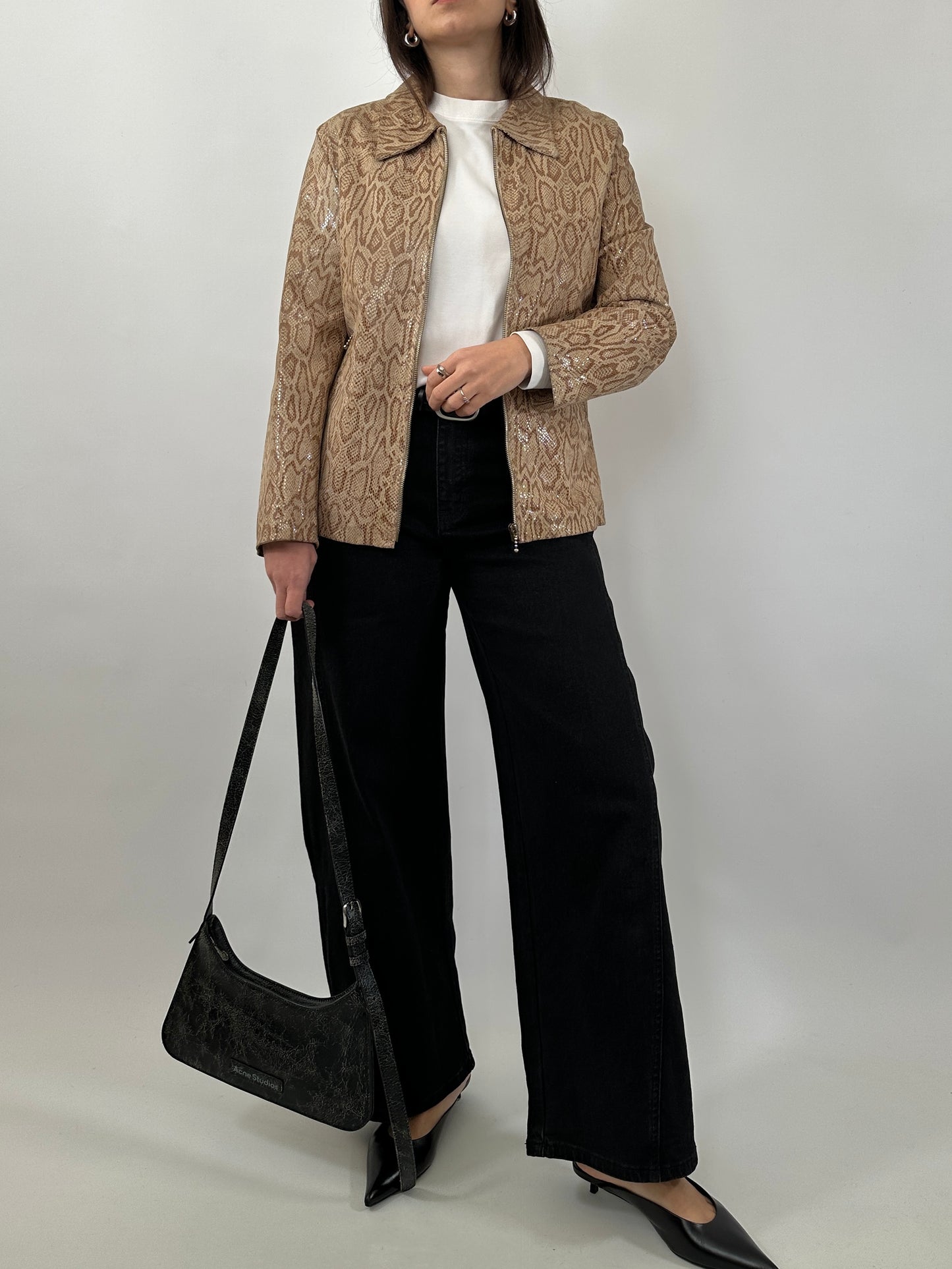 Vintage Snake Print Leather Jacket