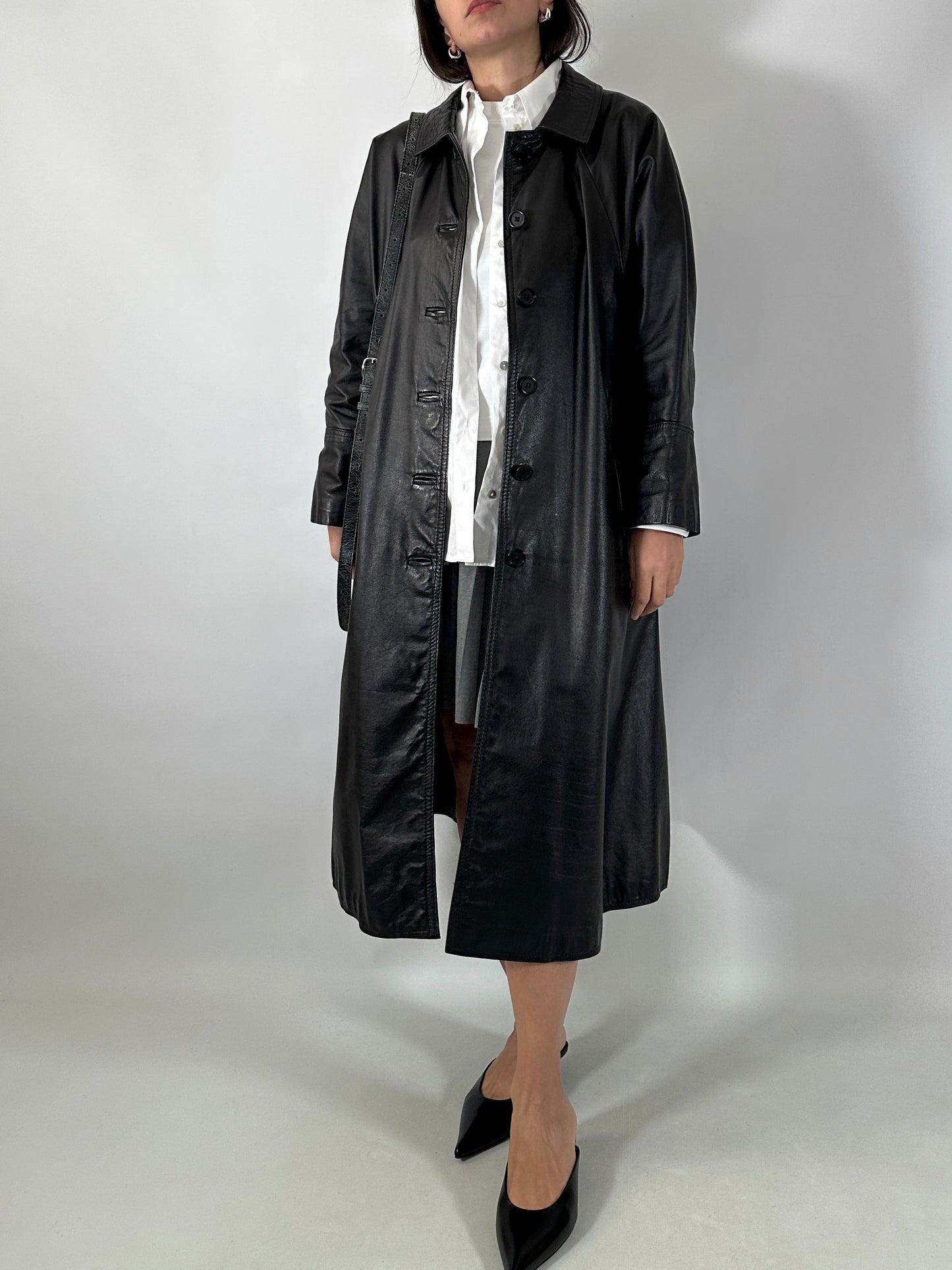 Classic black coat in genuine leather