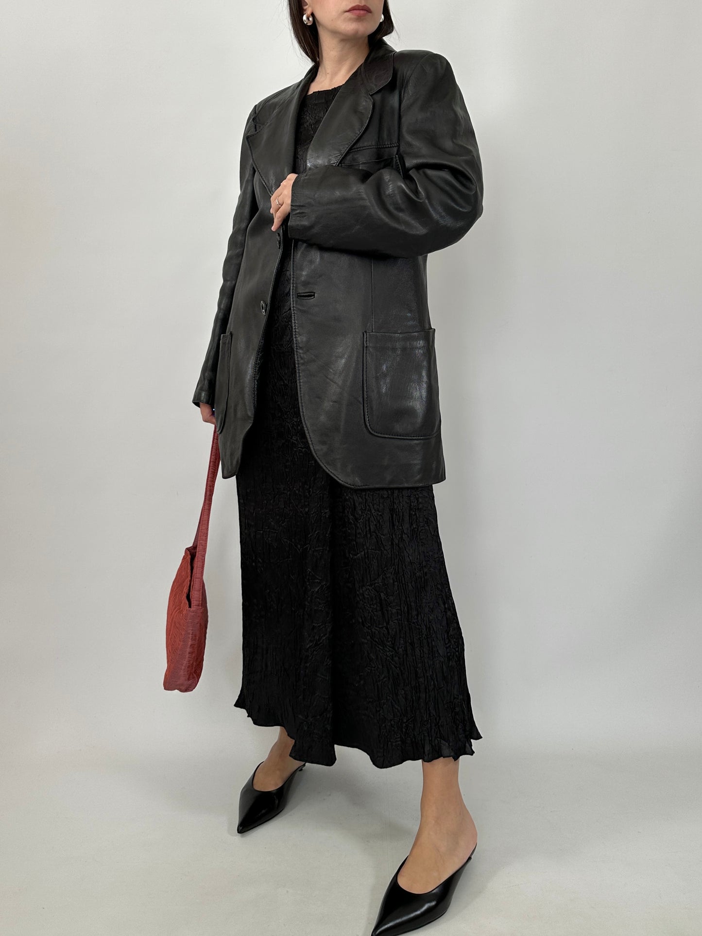Minimal Leather Long Blazer