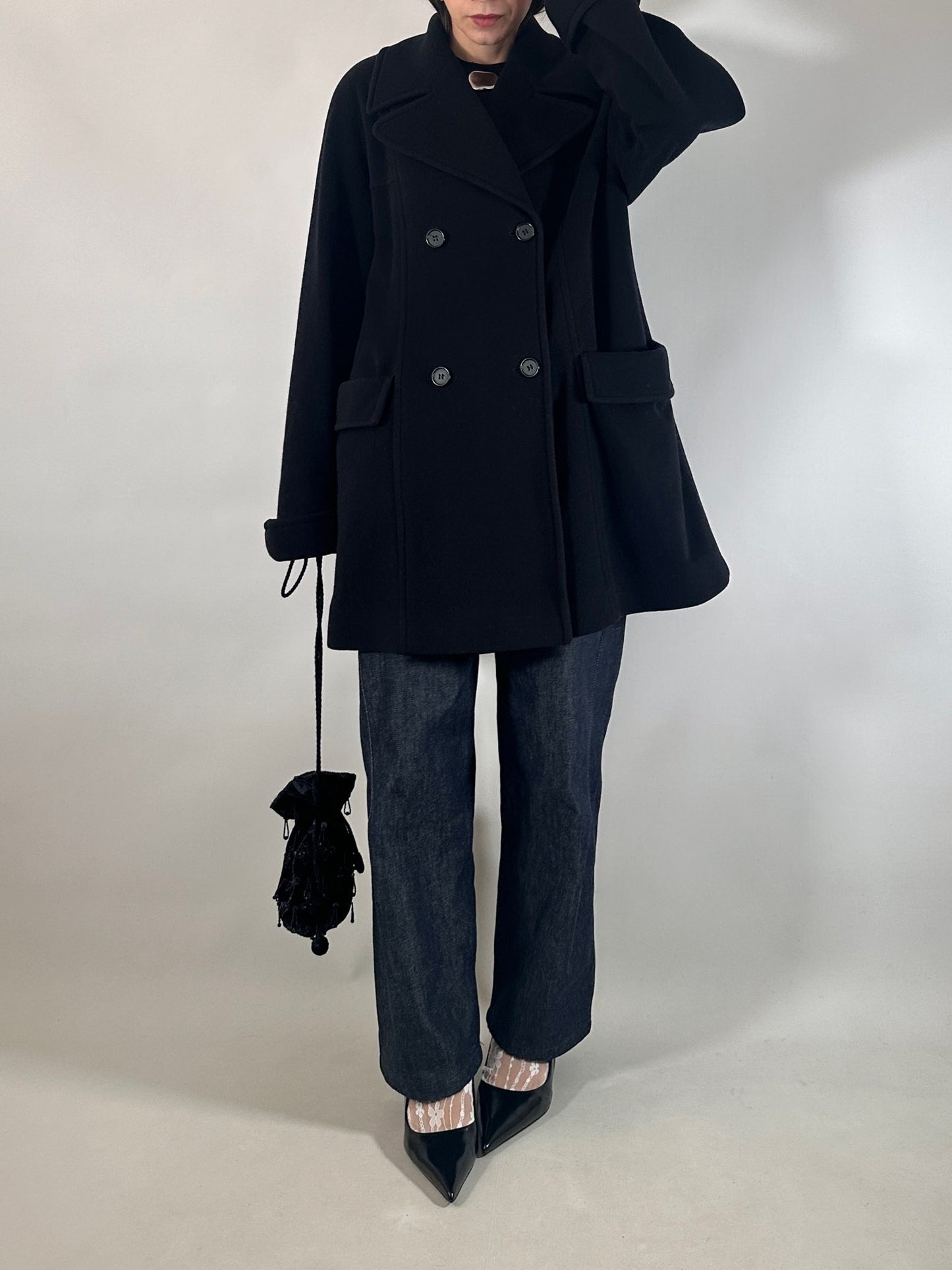 Vintage Black Cashmere Blend Peacoat