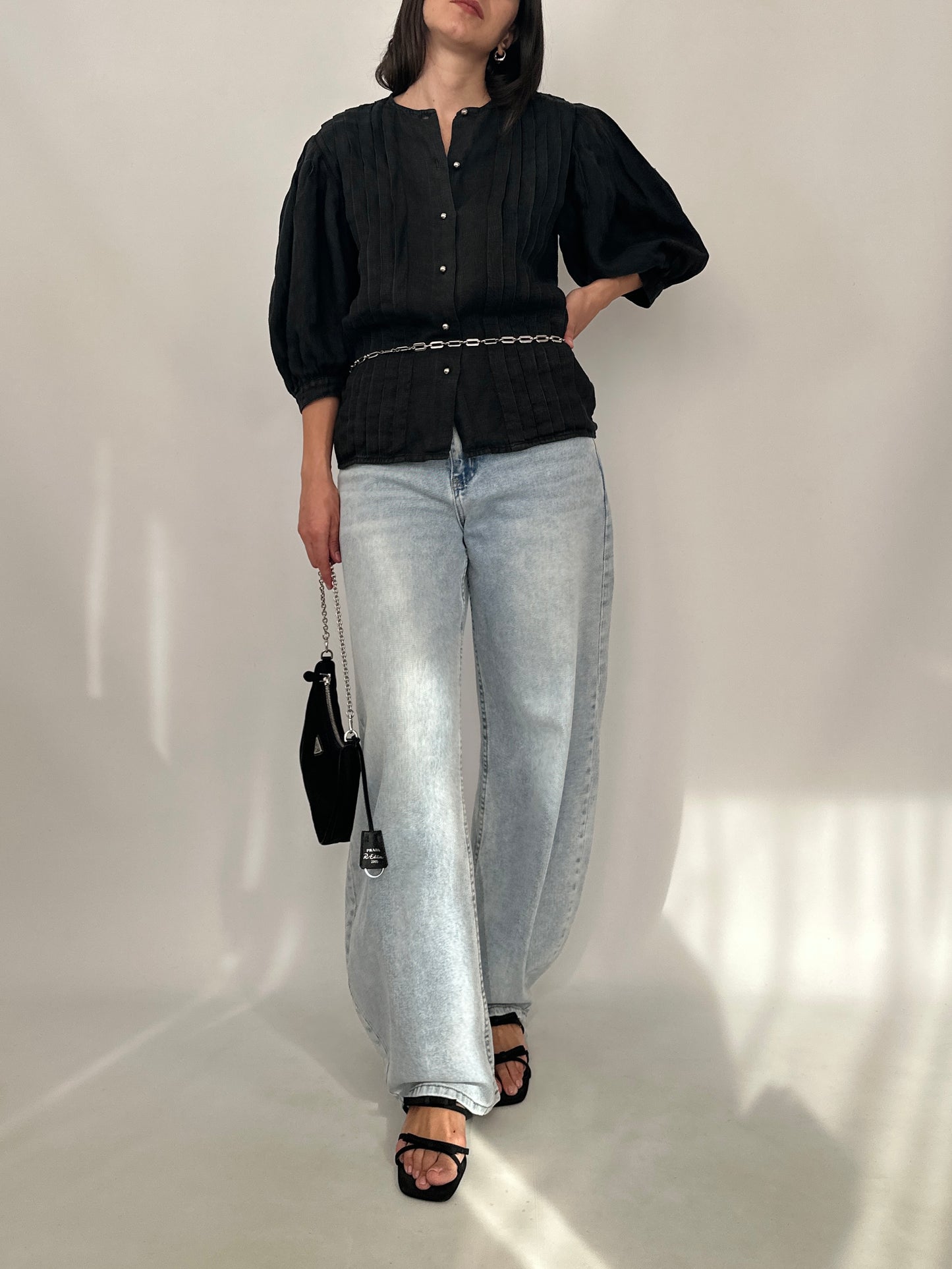 Vintage Linen Pleated Blouse