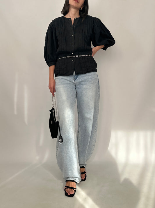 Vintage Linen Pleated Blouse