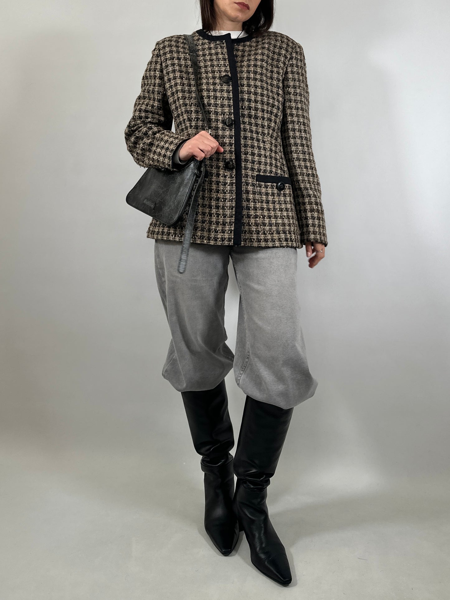 Vintage Collarless Tweed Jacket