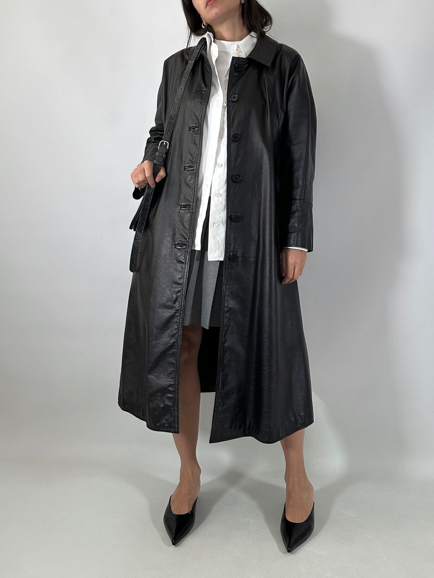 Classic black coat in genuine leather