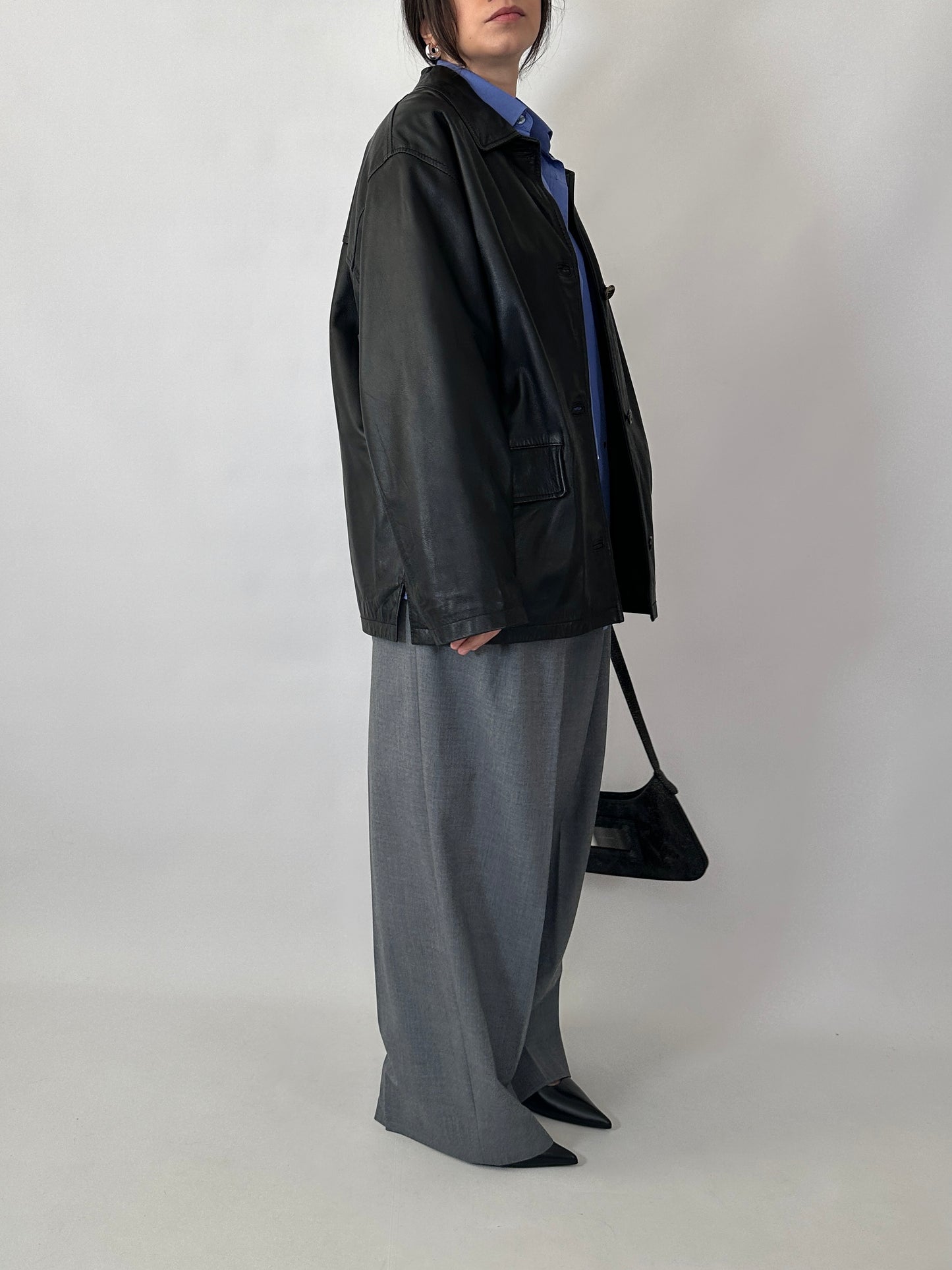 Boxy fit genuine leather jacket