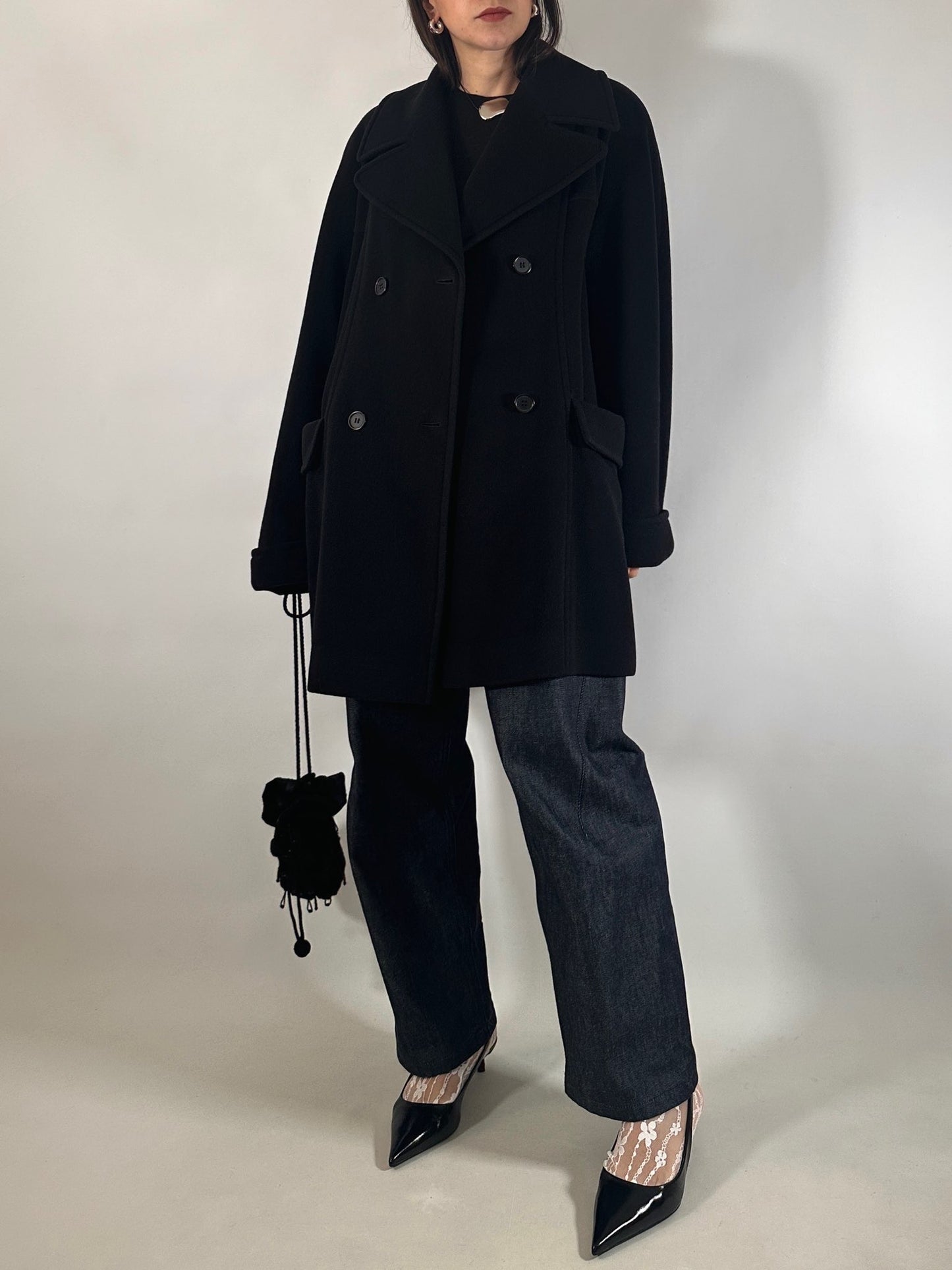 Vintage Black Cashmere Blend Peacoat
