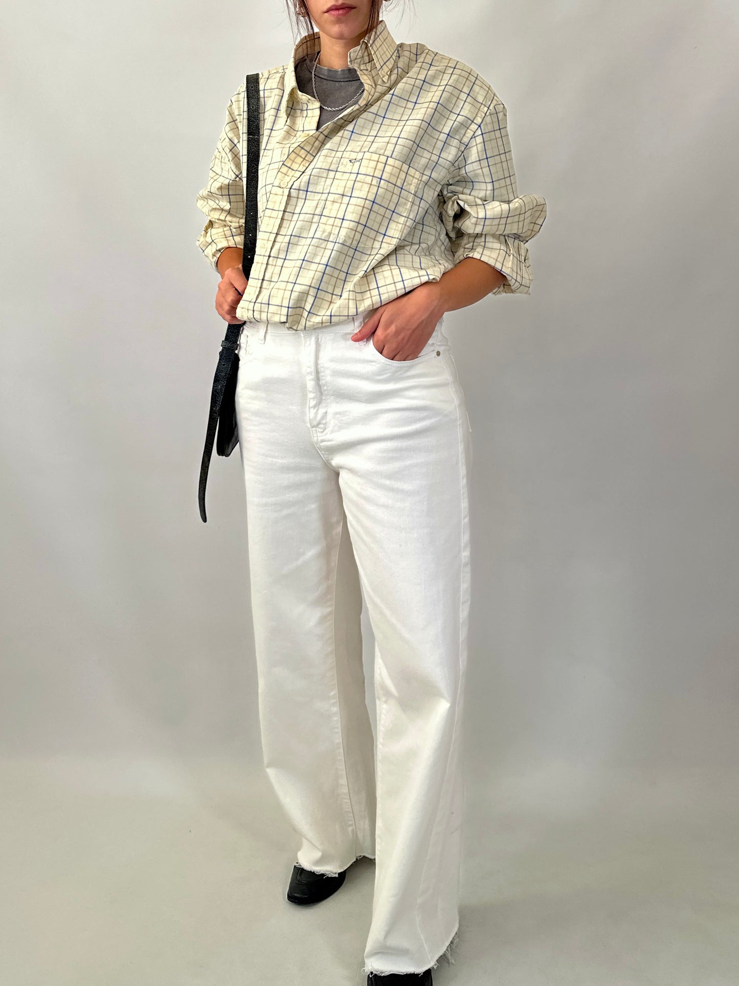 Butter yellow casual checked shirt