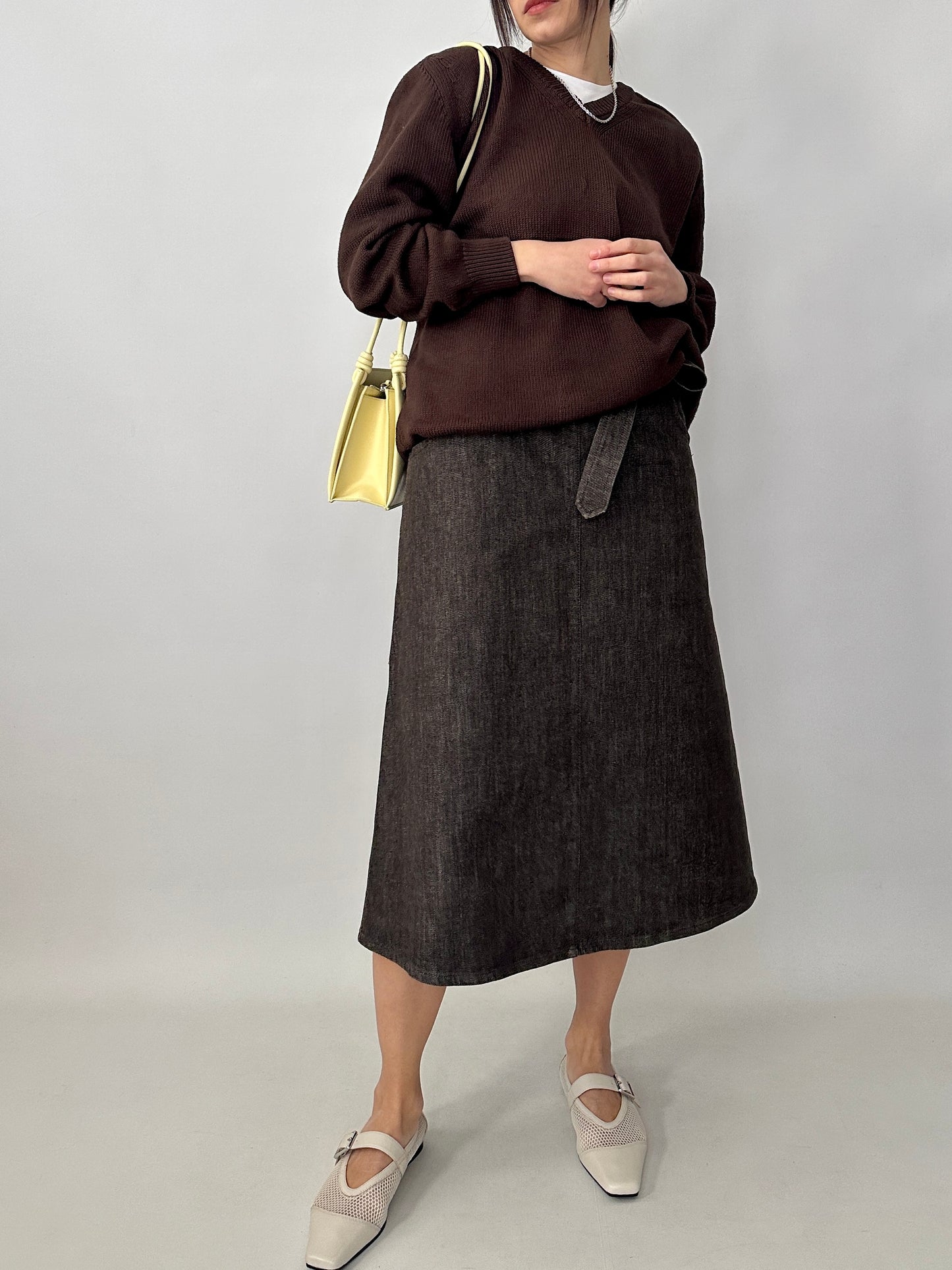 Max Mara chocolate denim wrap skirt