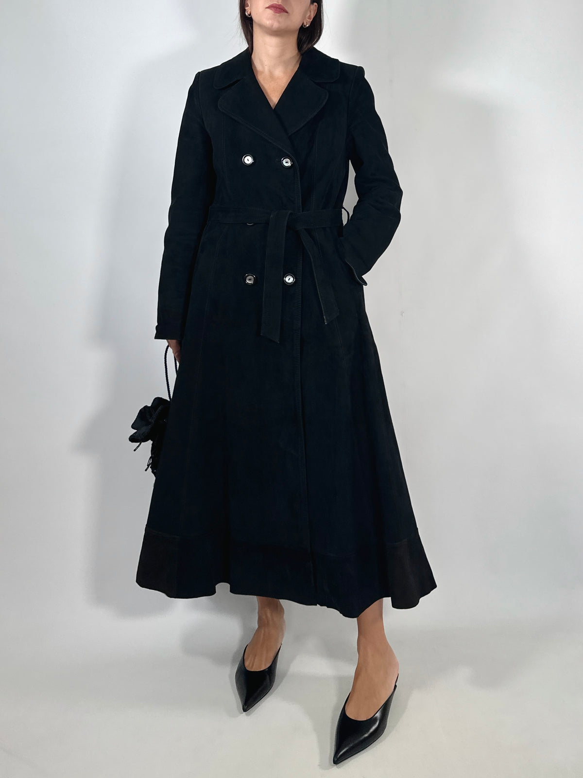 Suede Leather Belted Trench Coat