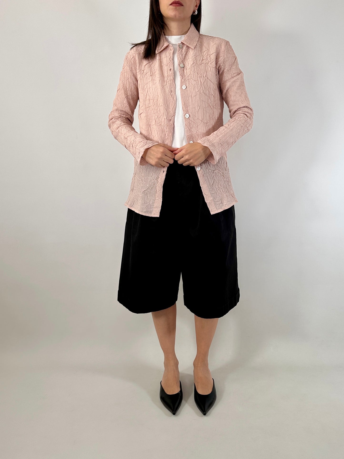 Satin crinkle pink shirt