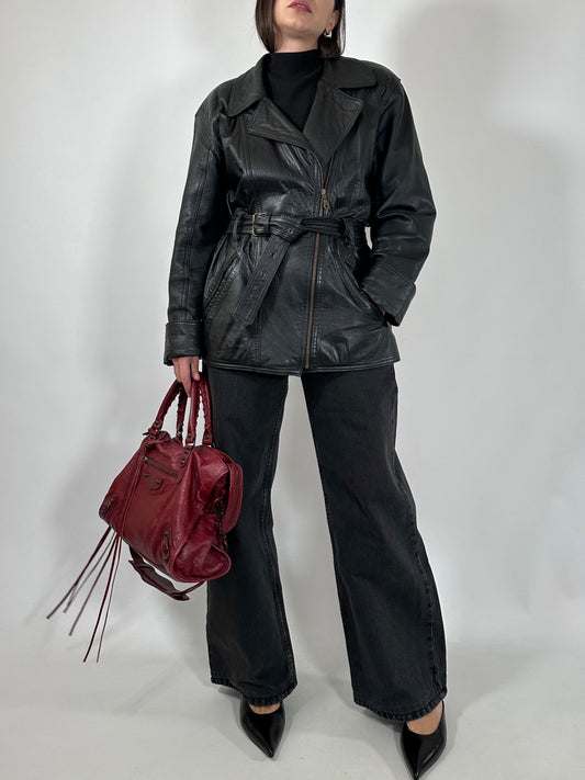 Vintage Black Leather Biker Jacket