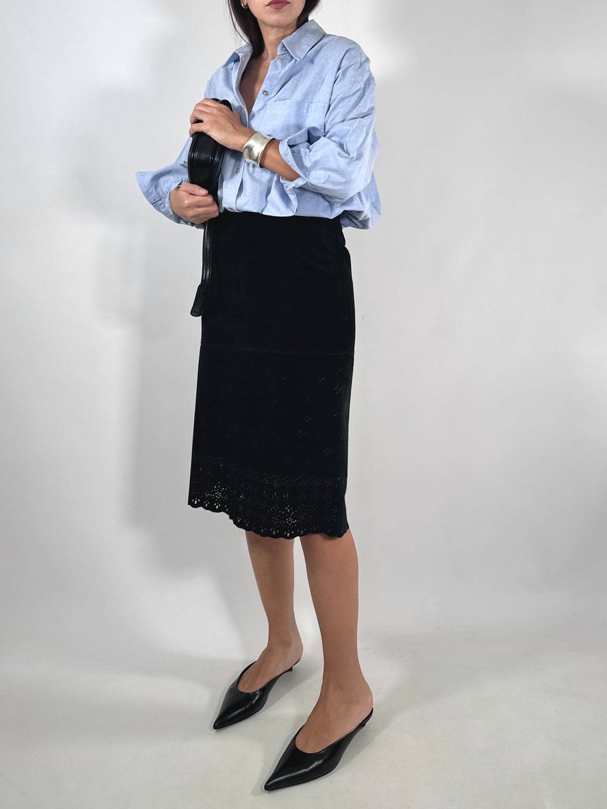 Black Suede Cut-Out Skirt