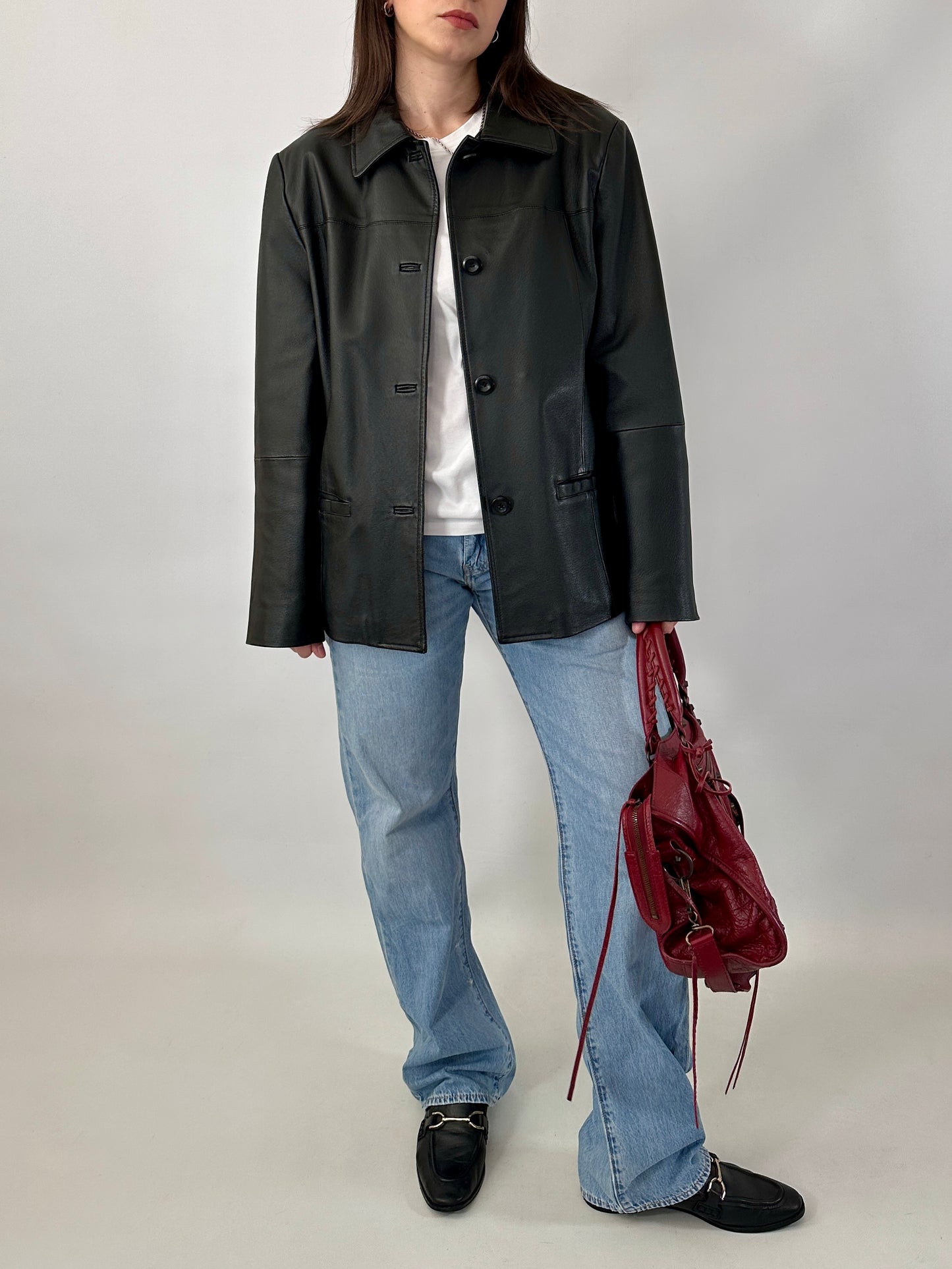 Vintage genuine leather boxy jacket