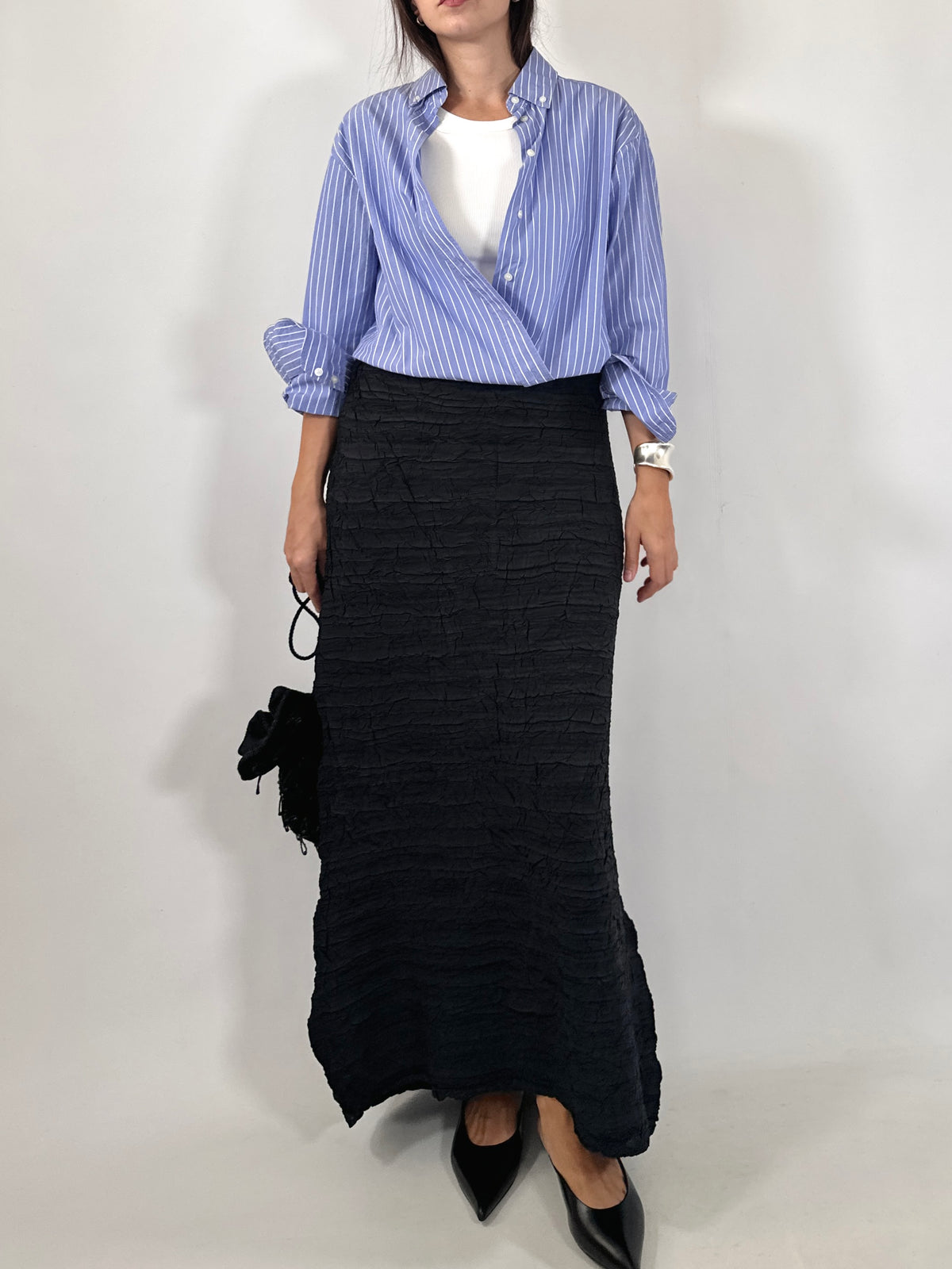 Black Crinkled Maxi Skirt