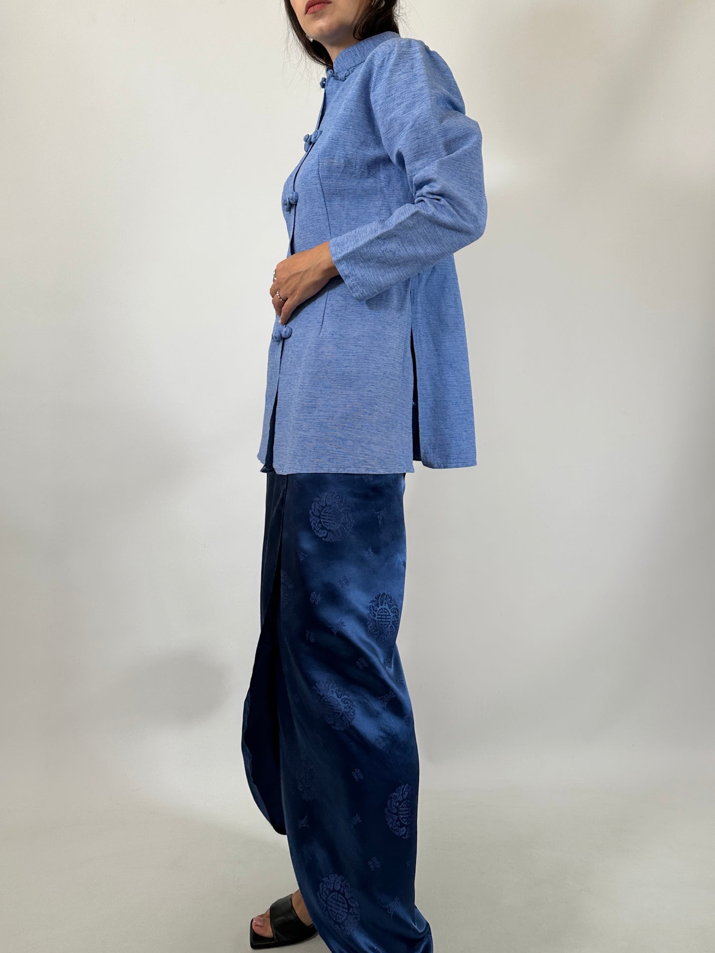 Blue Natural Silk Oriental Shirt