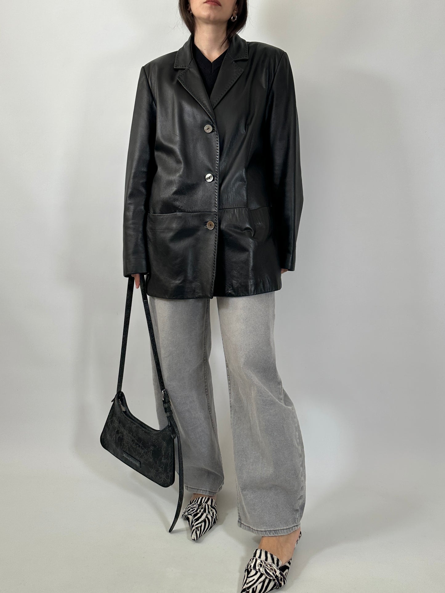 Nappa Leather Blazer with Stitch Detailing